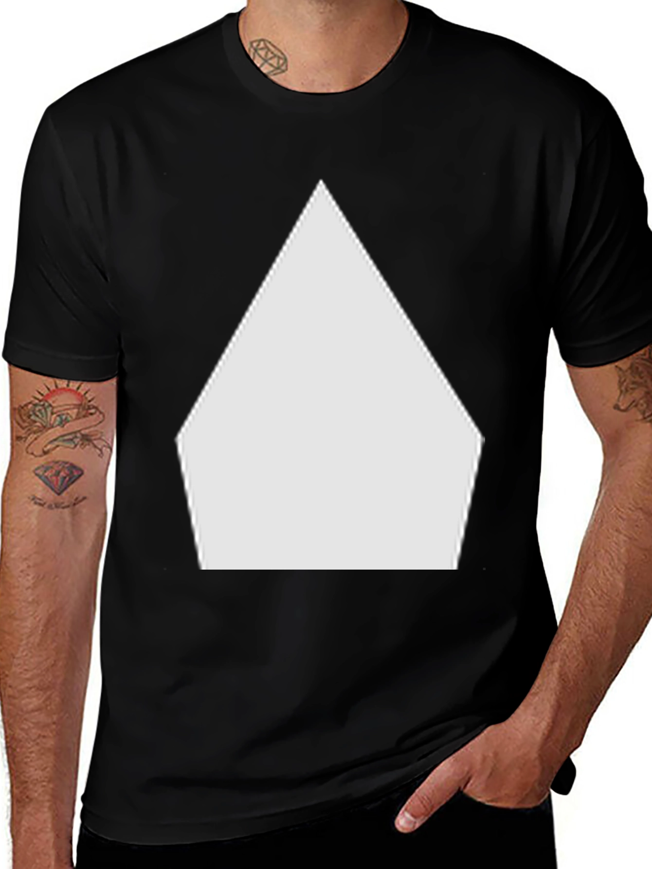 Variant 20 of Modern Geometric Tee - Unique White Design on Black Shirt