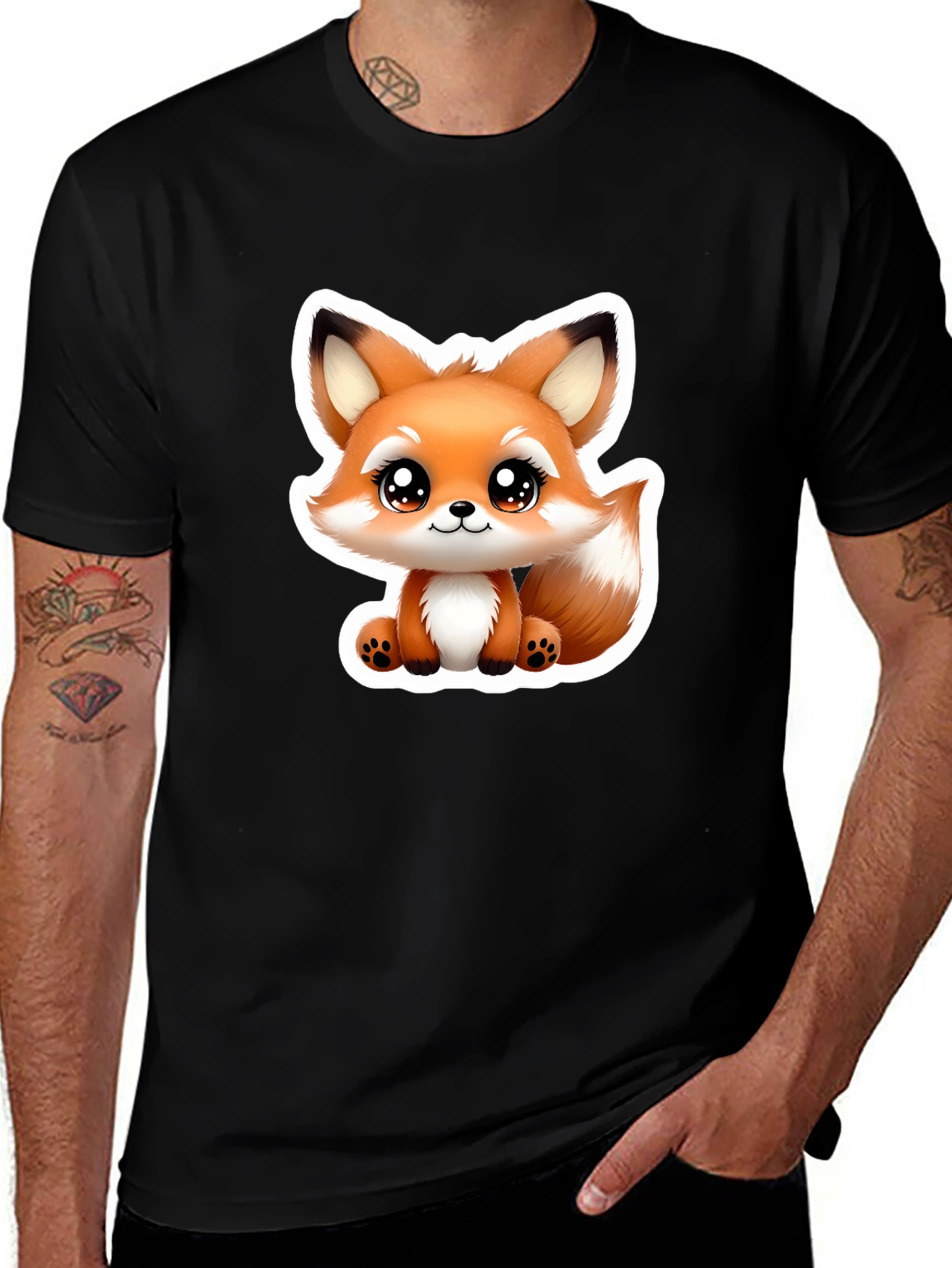 Variant 3 of Cute Fox Graphic Tee - Soft Black Cotton Blend
