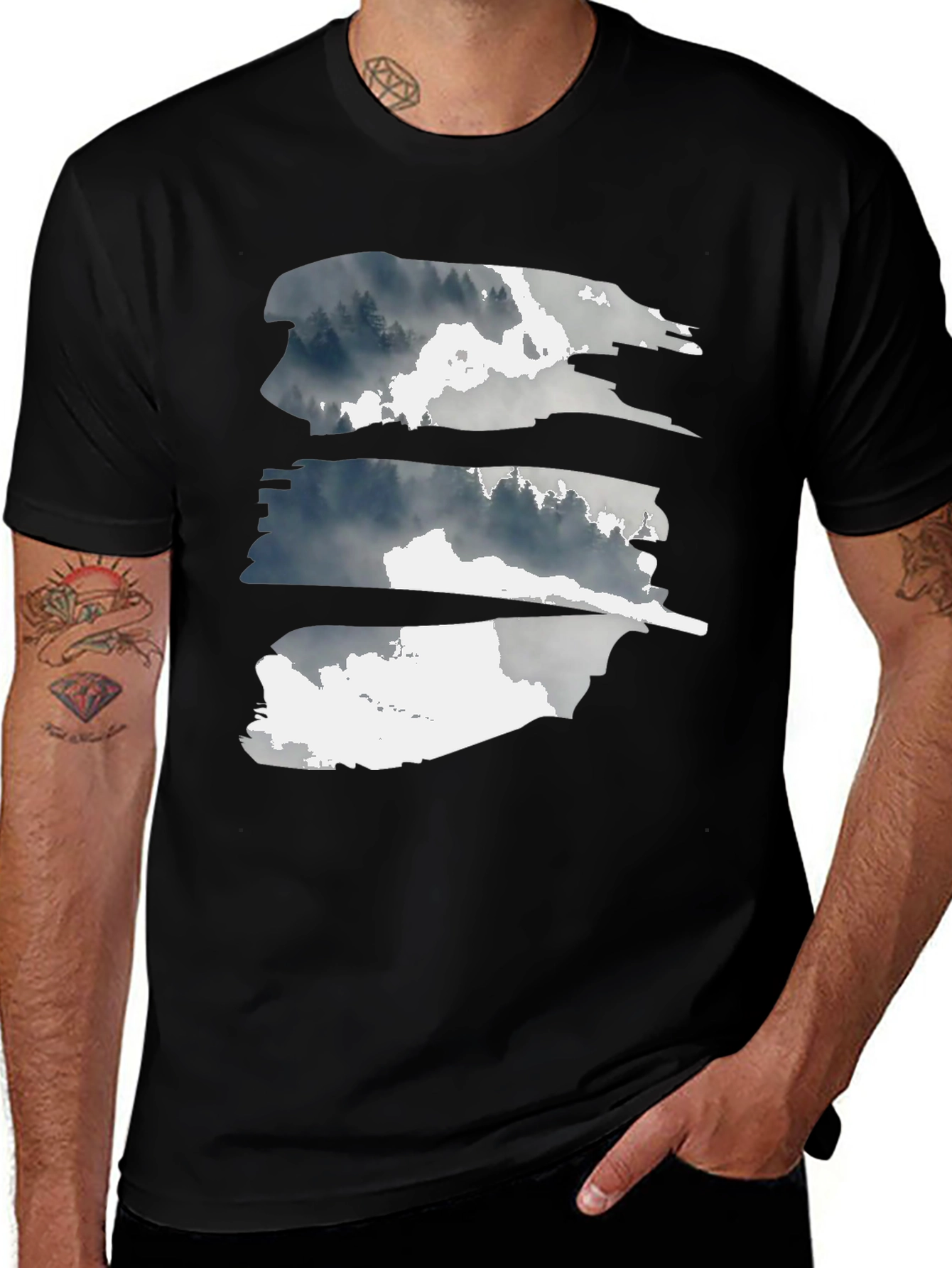 Variant 9 of Abstract Forest Graphic Tee - Black Cotton T-Shirt