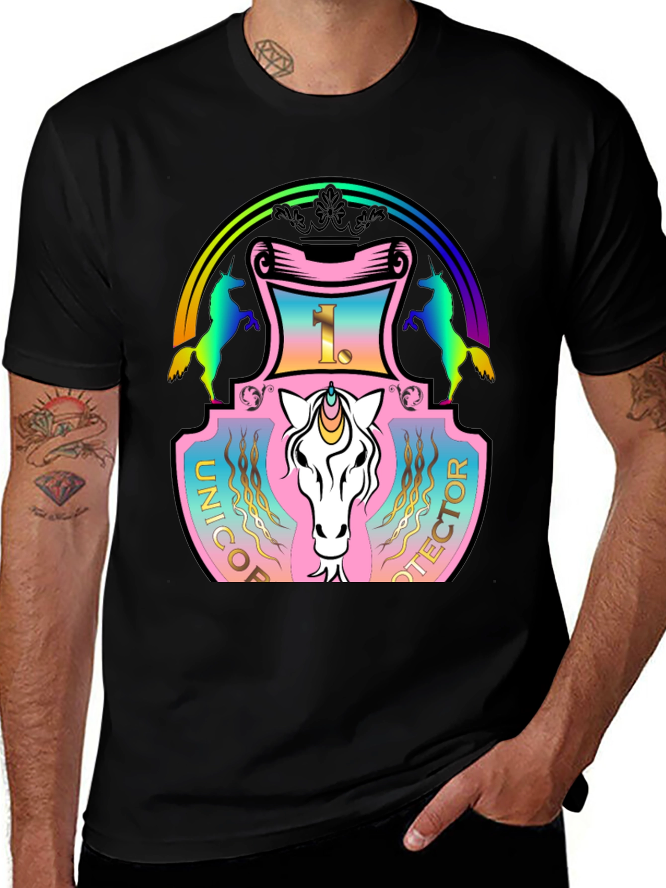 Variant 15 of Unicorn Protector T-Shirt - Rainbow Shield Design