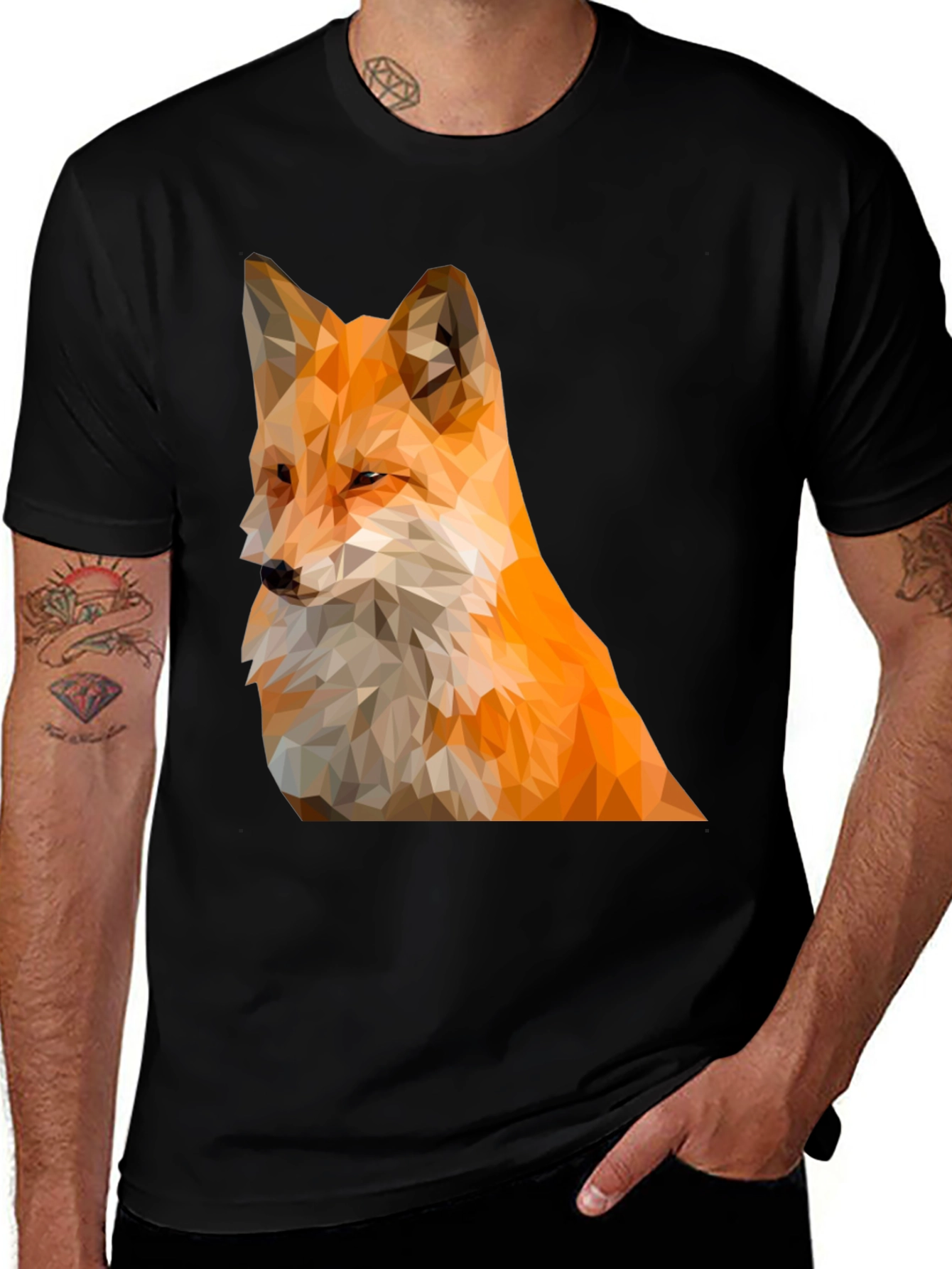 Variant 13 of Geometric Fox Graphic Black T-Shirt