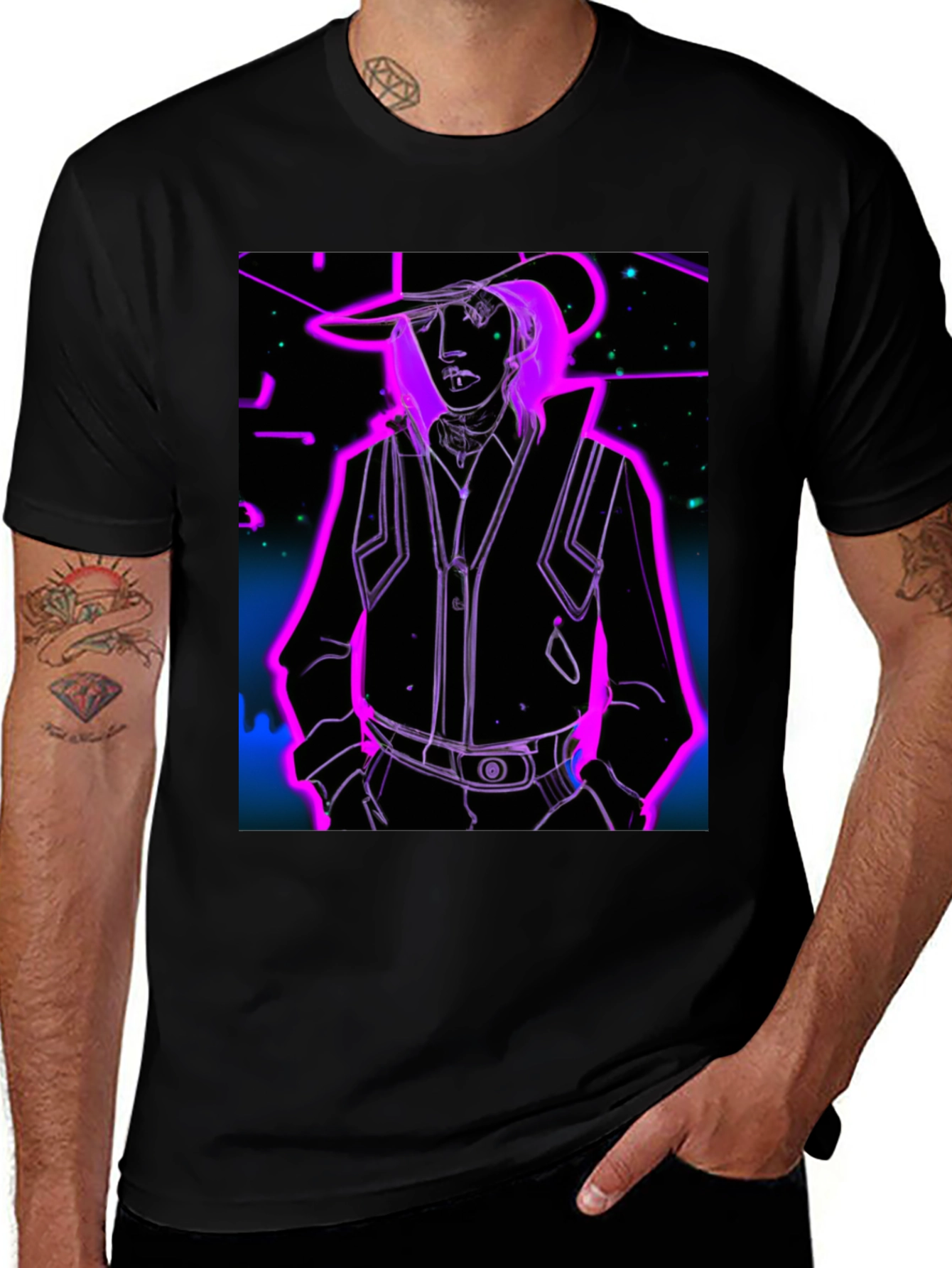 Variant 18 of Neon Cowboy Graphic Tee - Retro Style