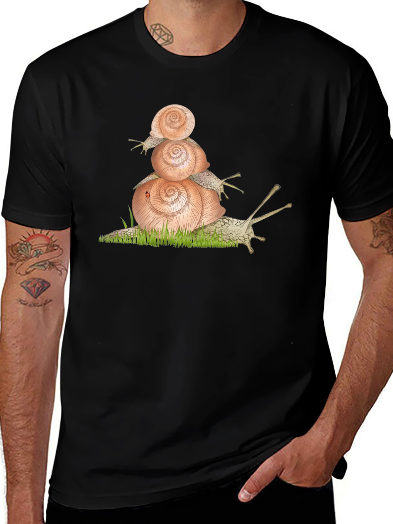 Variant 11 of Snail Stack Graphic Tee - Black Cotton T-Shirt