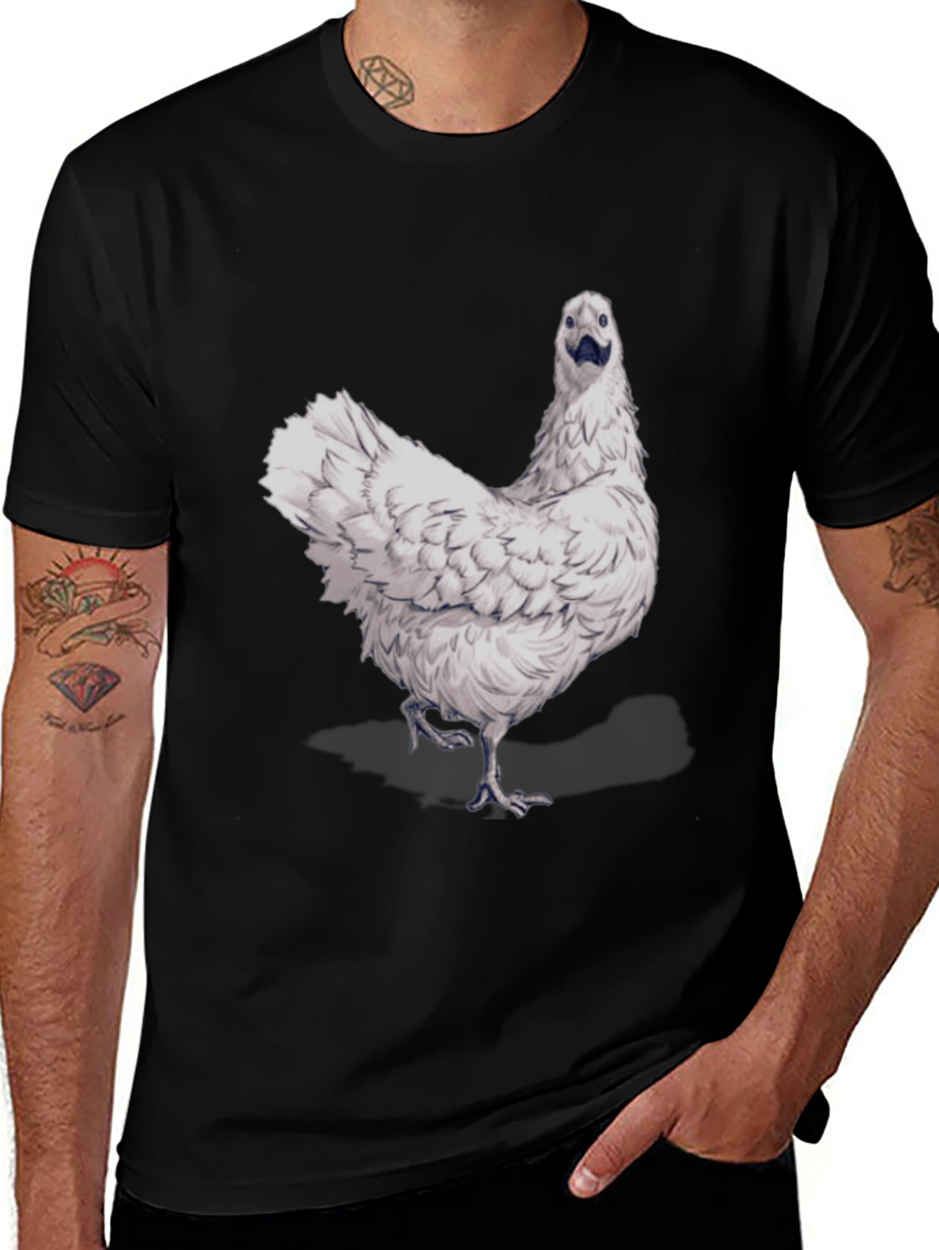 Variant 10 of Funny Chicken Graphic Tee - Black Cotton T-Shirt