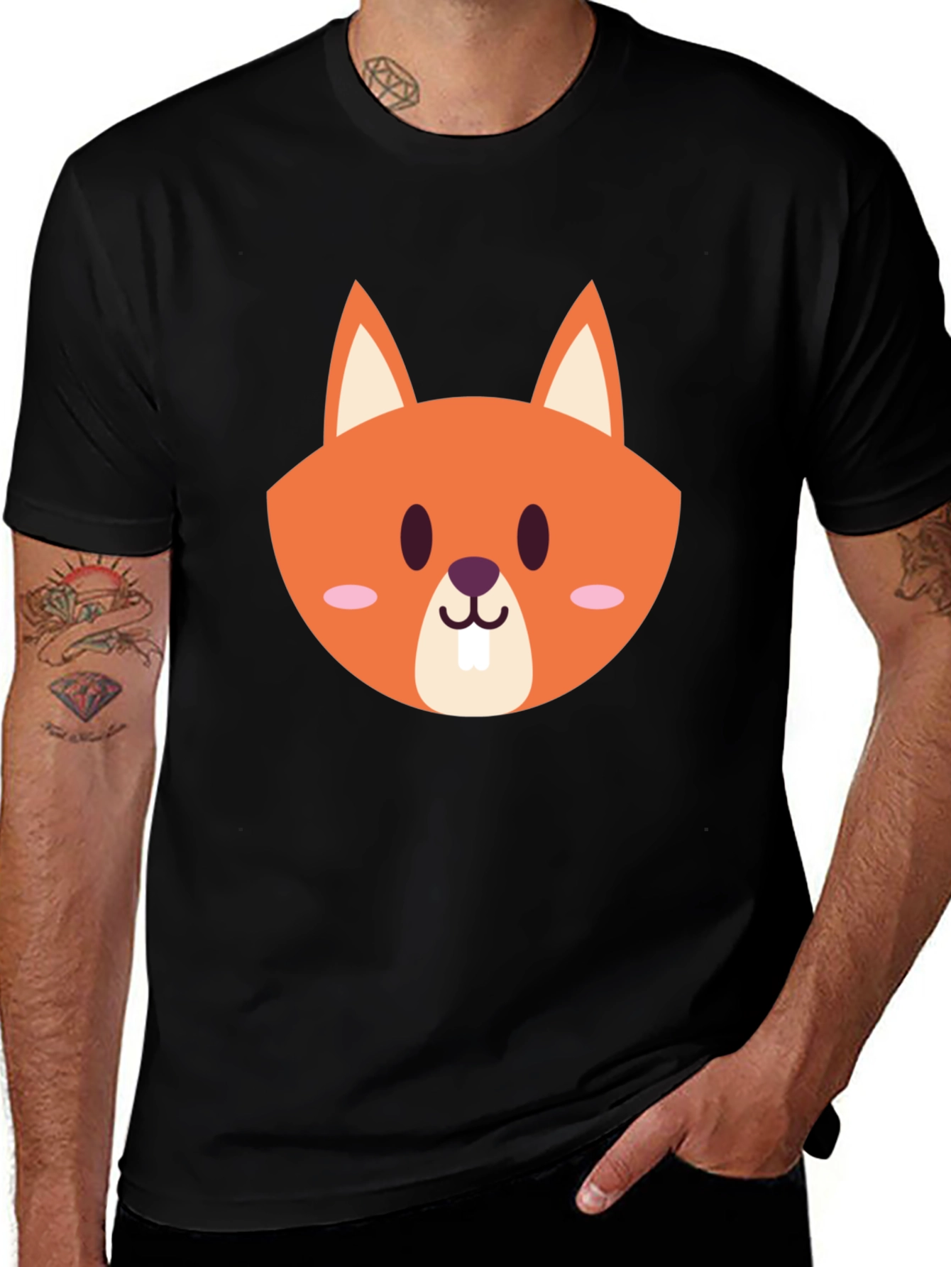 Variant 3 of Cartoon Fox Graphic Black T-Shirt
