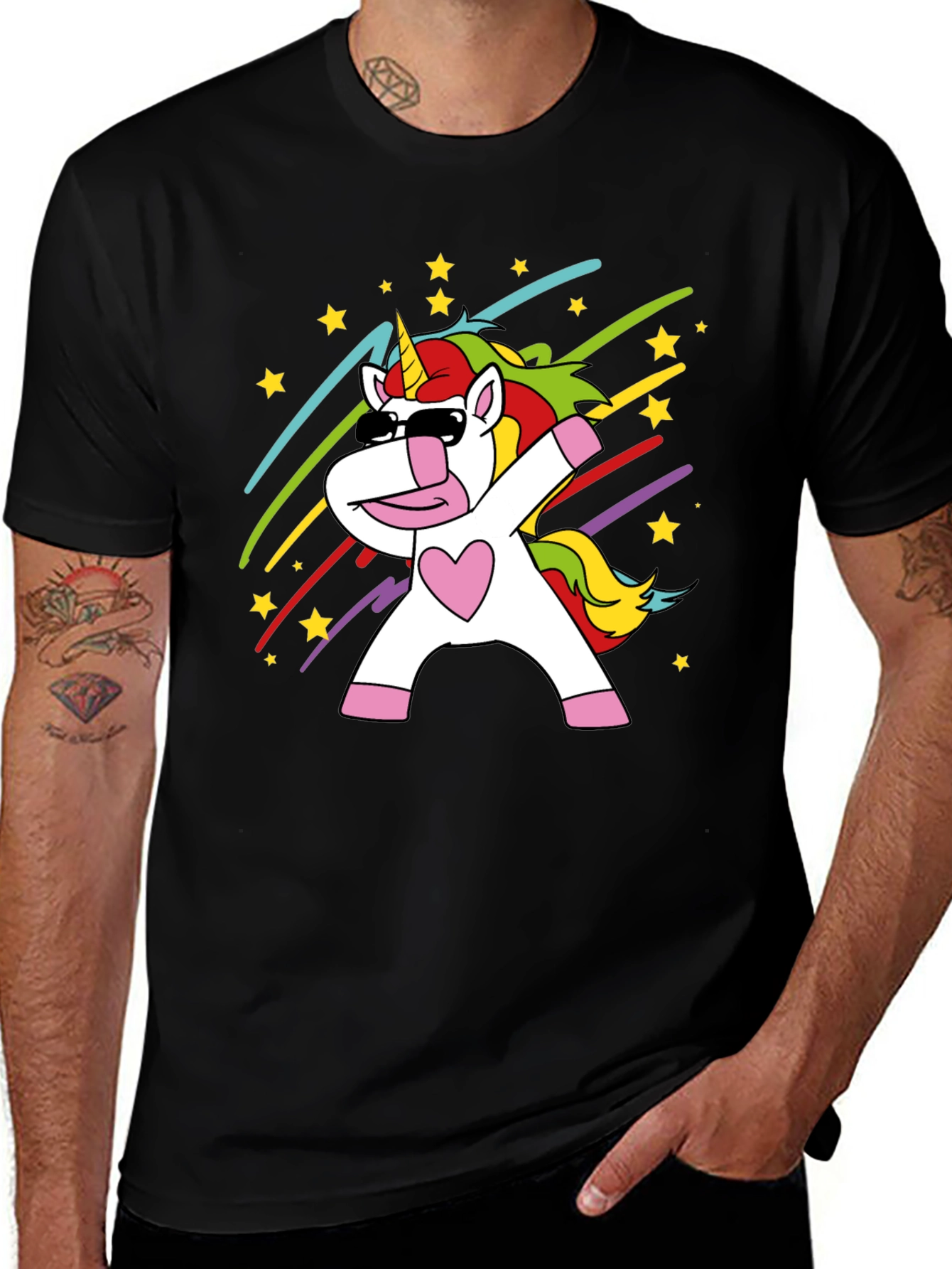 Variant 12 of Dabbing Unicorn Graphic Tee - Men's Black T-Shirt