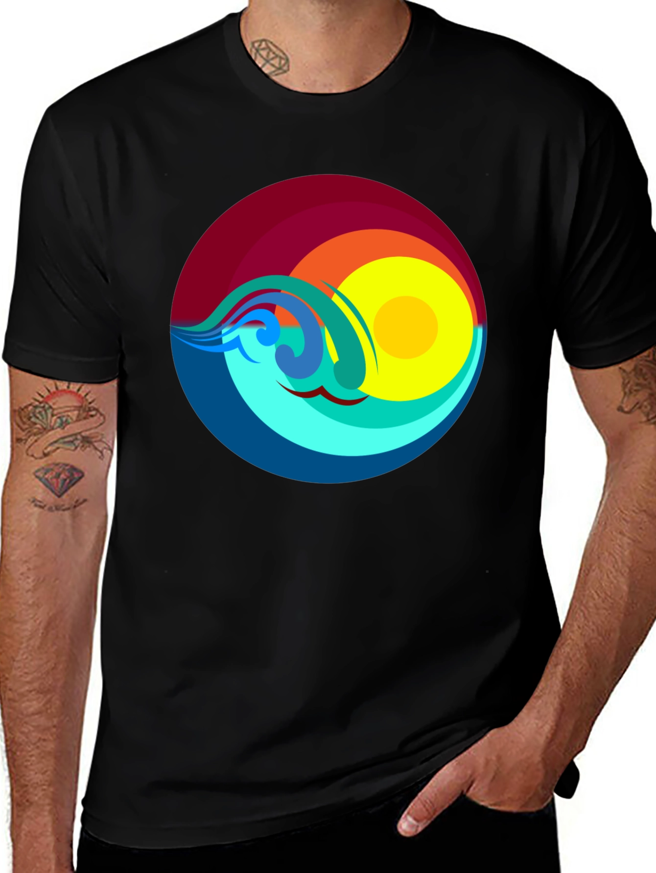 Variant 18 of Sunset Waves Graphic T-Shirt - Black
