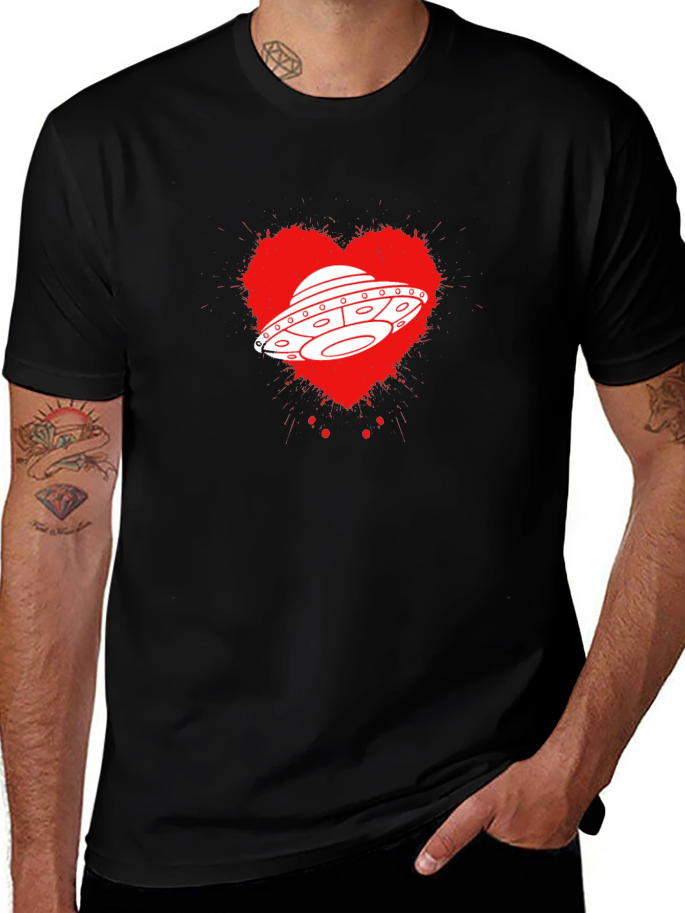UFO Heart Graphic T-Shirt - Black