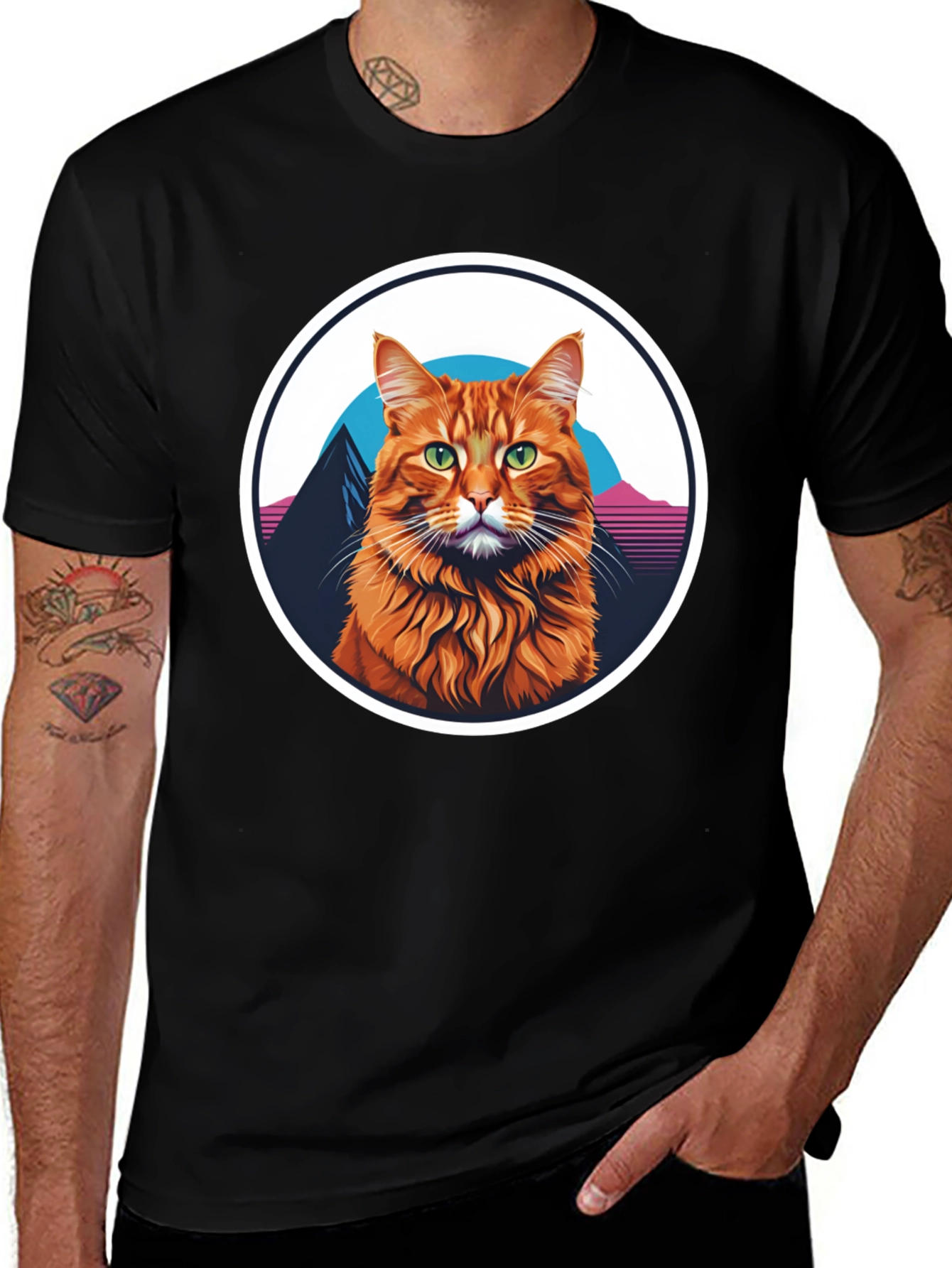 Variant 12 of Retro Cat T-Shirt - Black Graphic Tee