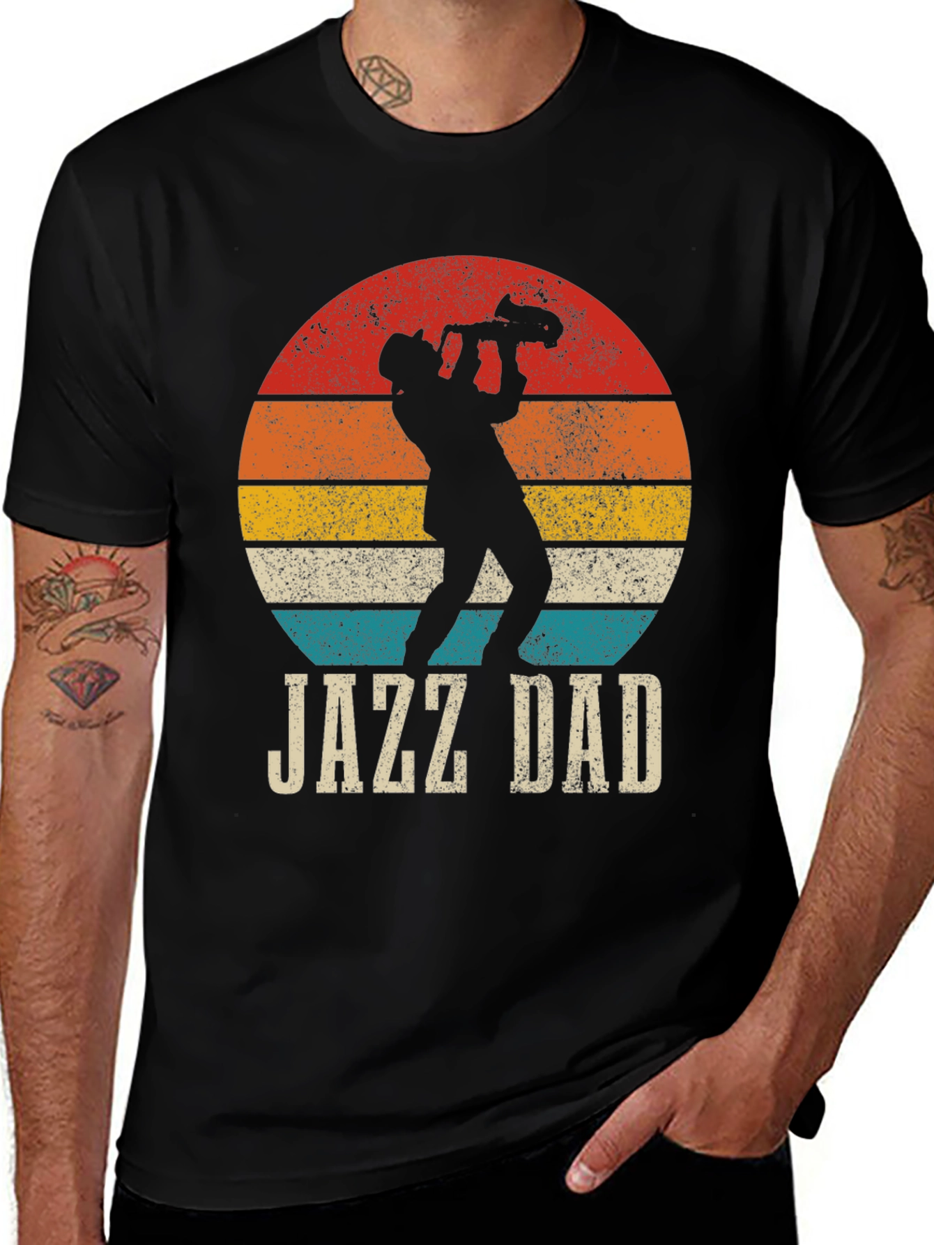 Variant 23 of Jazz Dad Graphic Tee - Retro Sunset Design