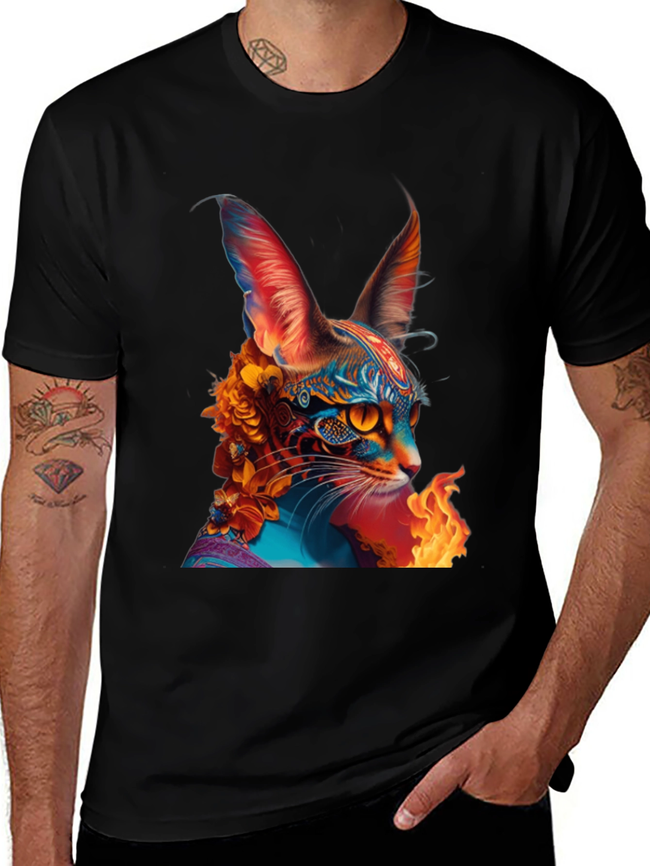 Psychedelic Cat Graphic Tee - Unique Animal Print