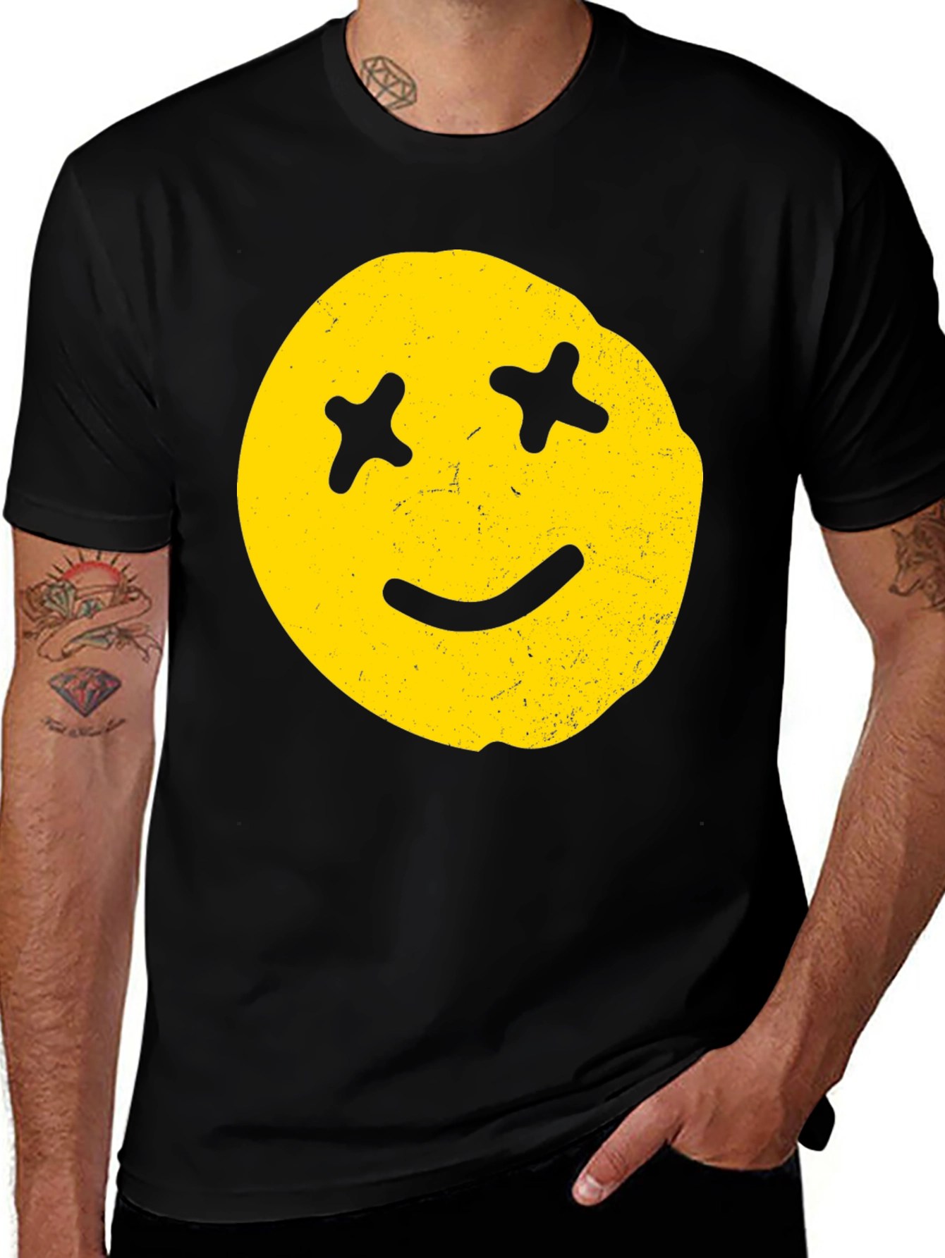 Black Distressed Smiley Face Graphic Tee main image