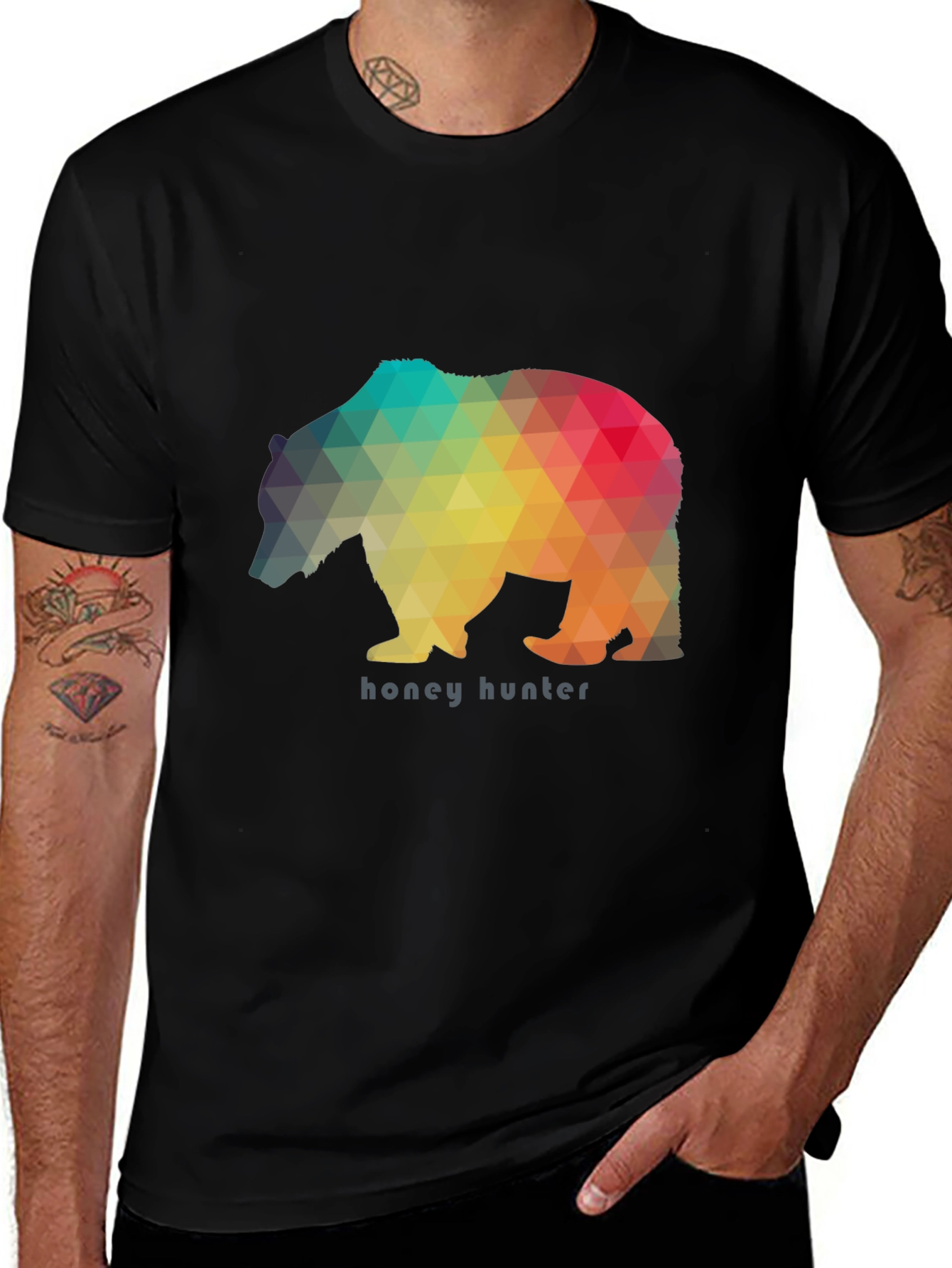 Variant 20 of Geometric Bear Graphic Tee - Honey Hunter Design