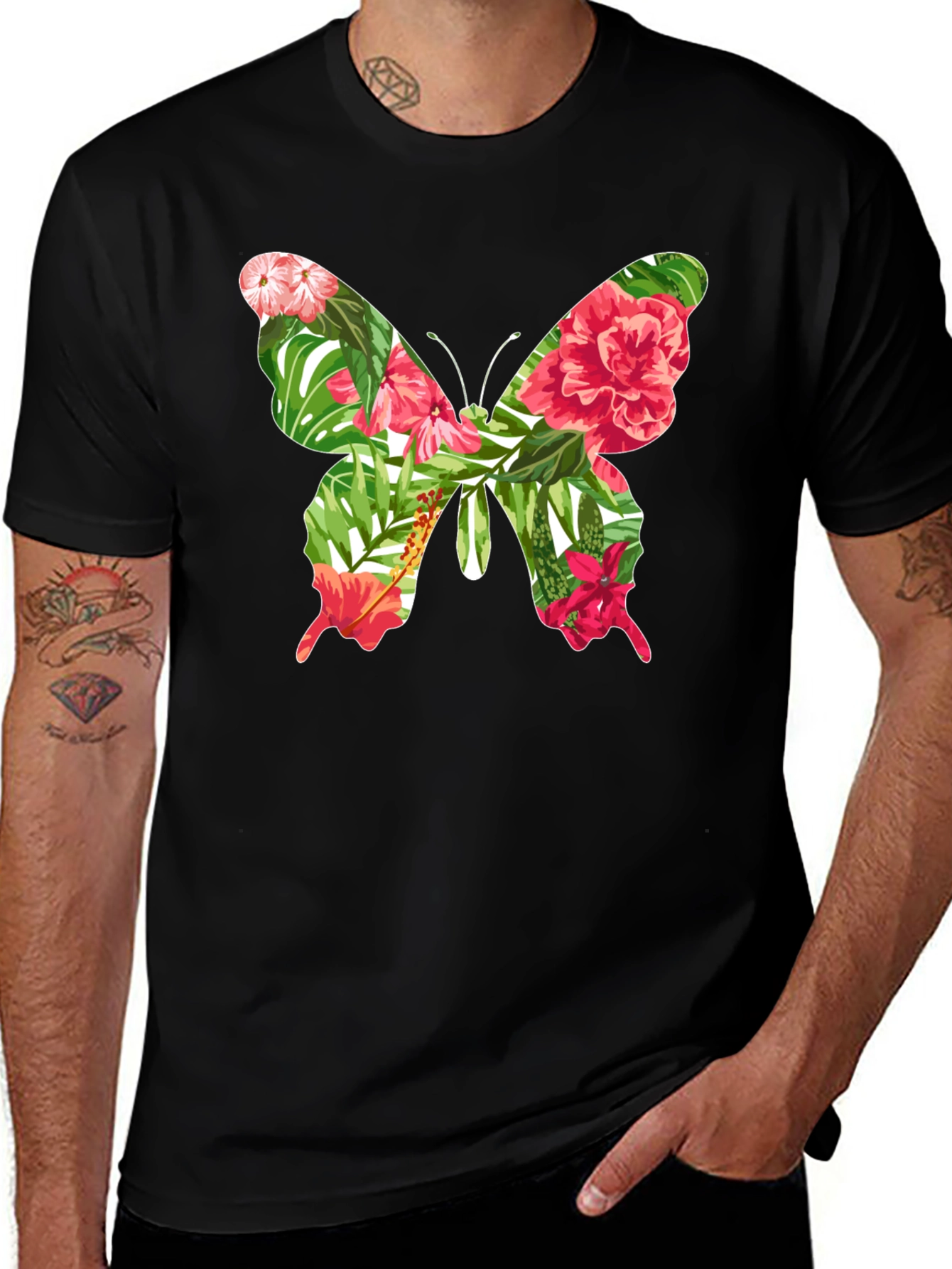 Variant 23 of Tropical Floral Butterfly Graphic Tee