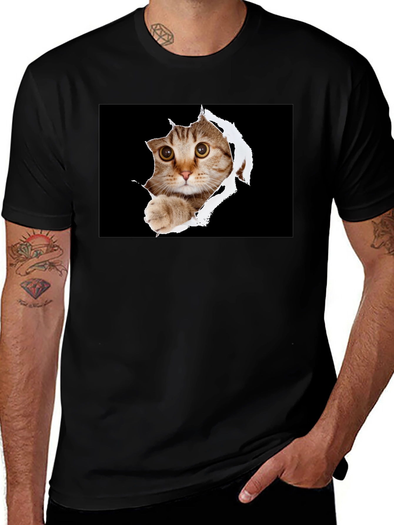 Variant 30 of Cat Peek-A-Boo Graphic T-Shirt - Novelty Print Tee