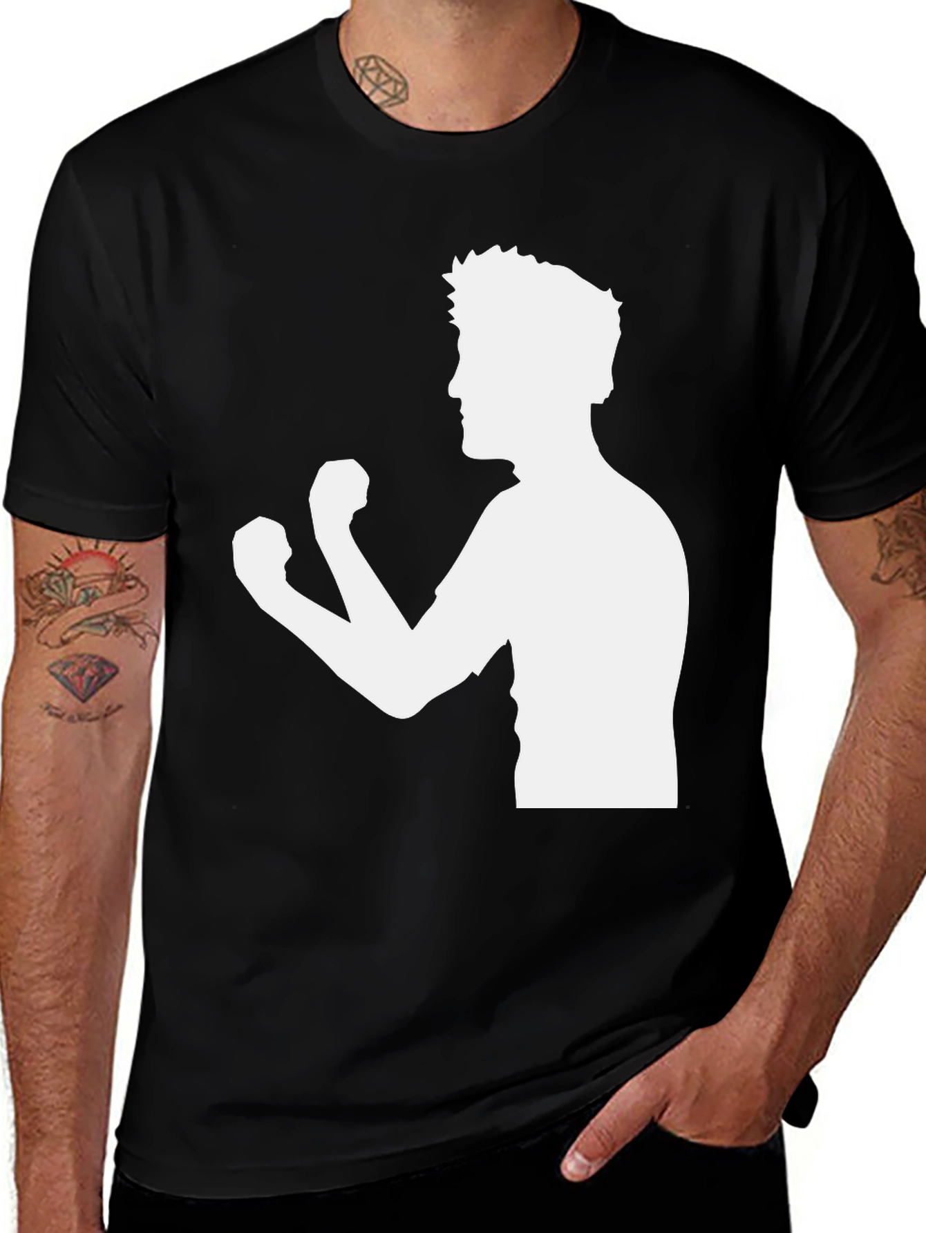 Variant 23 of Boxing Silhouette Graphic Black Tee