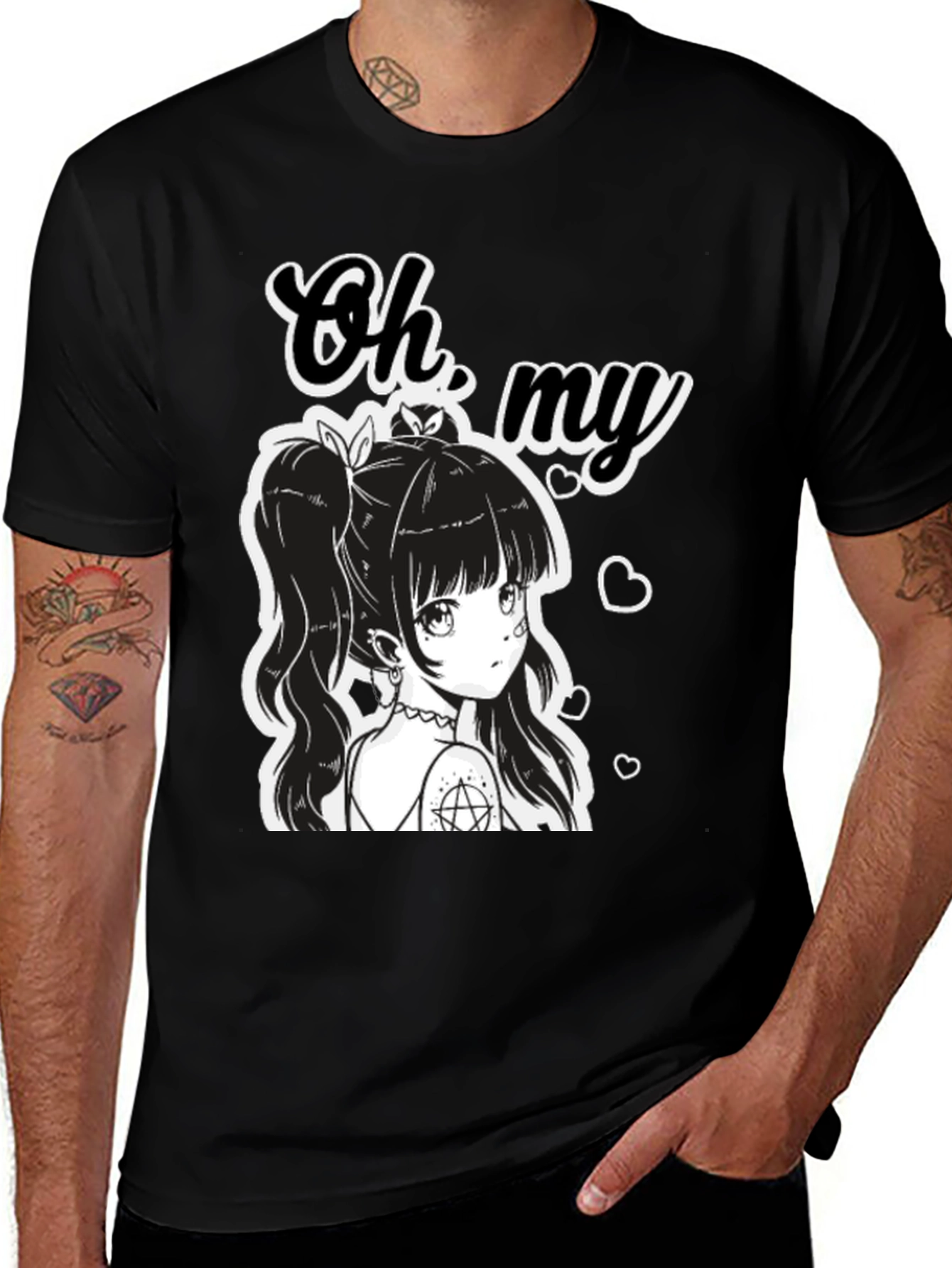 Variant 12 of Oh My Anime Girl Graphic Tee - Black Cotton
