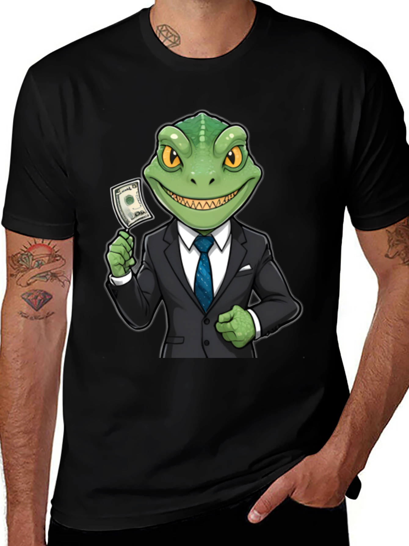 Variant 7 of Lizard Businessman Graphic T-Shirt - Black