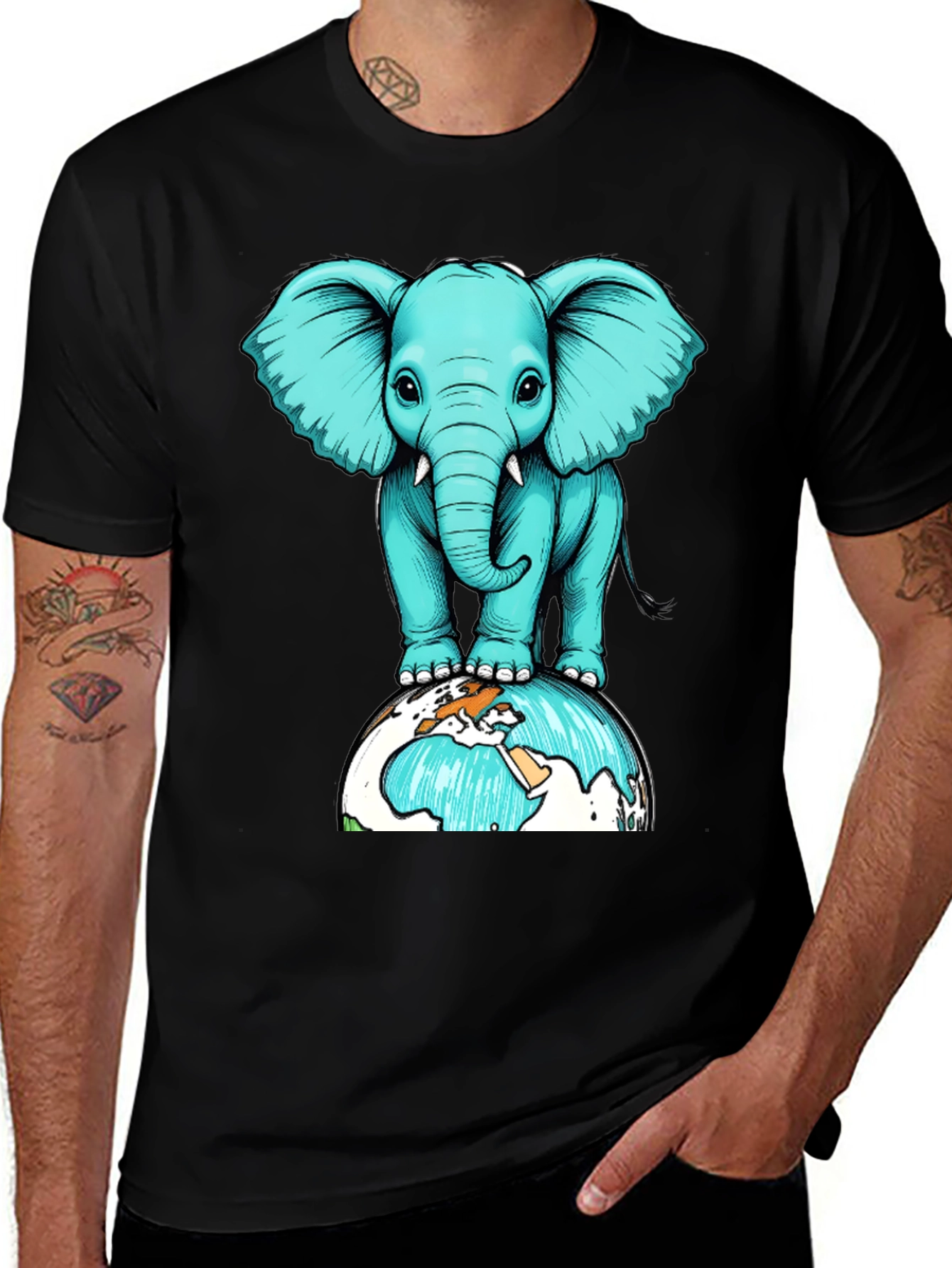 Variant 14 of Elephant on Globe Graphic Tee - Black