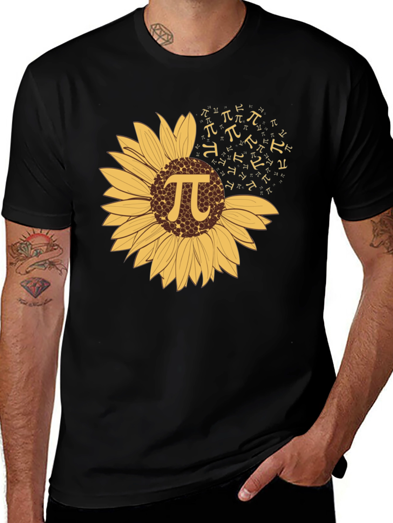 Variant 21 of Pi Sunflower Graphic Tee - Black Cotton T-Shirt