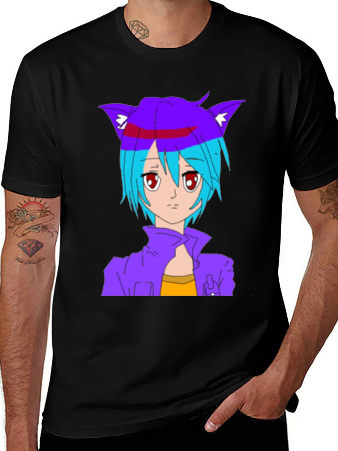 Variant 29 of Anime Cat Girl Graphic T-Shirt - Stylish Black Tee