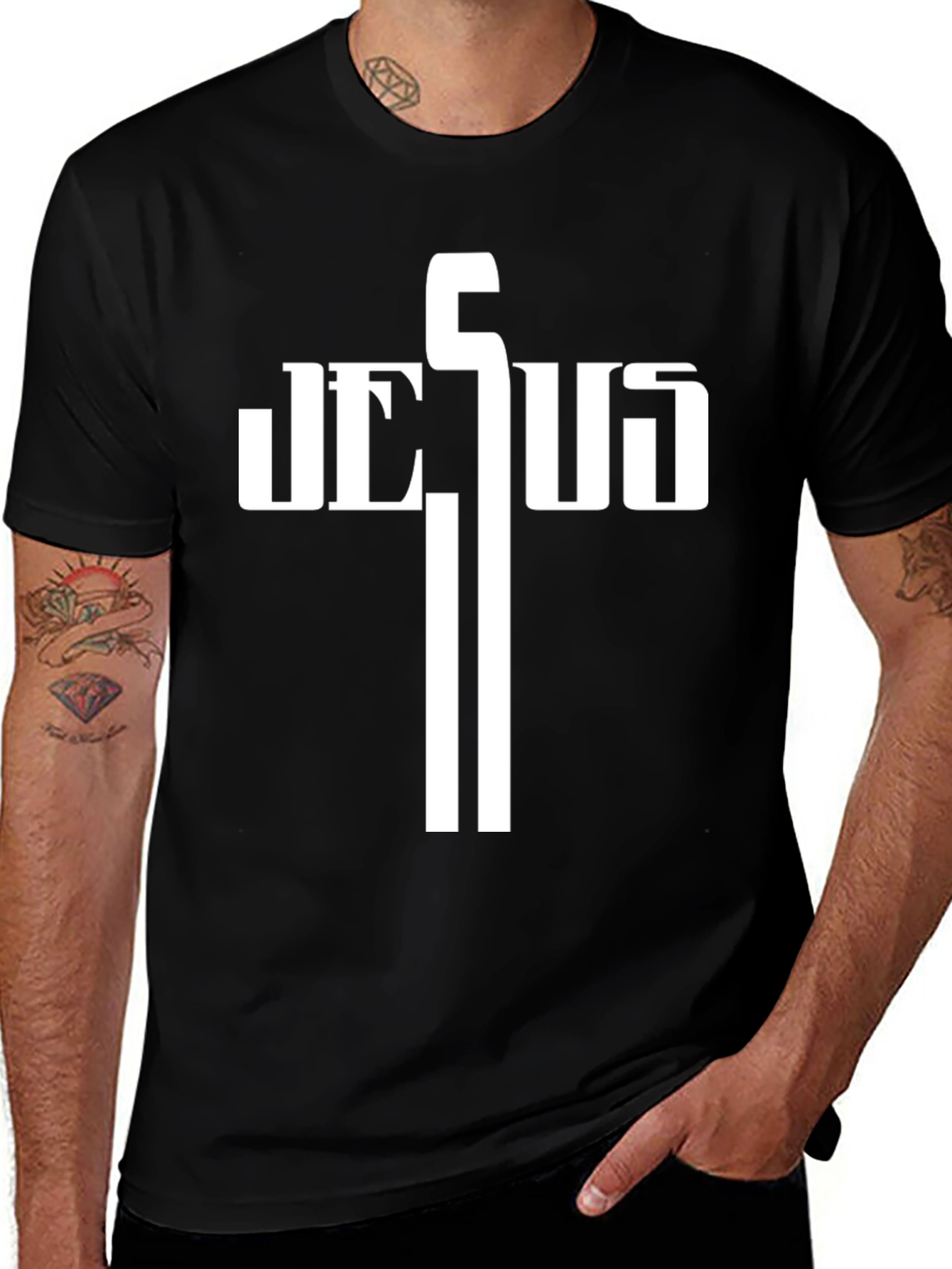 Jesus Cross Graphic T-Shirt - Black Christian Tee