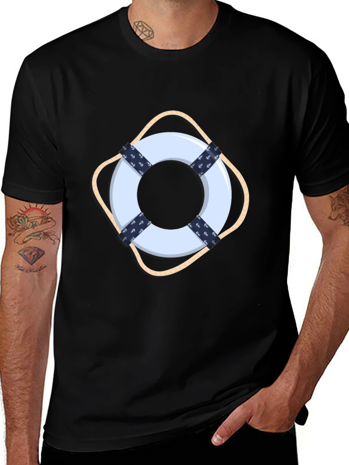 Variant 5 of Nautical Lifebuoy Graphic Black Tee