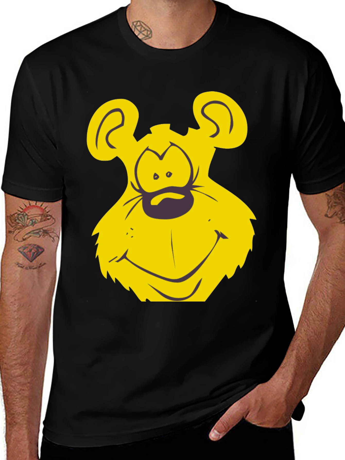 Variant 17 of Funny Yellow Bear Face Black T-Shirt