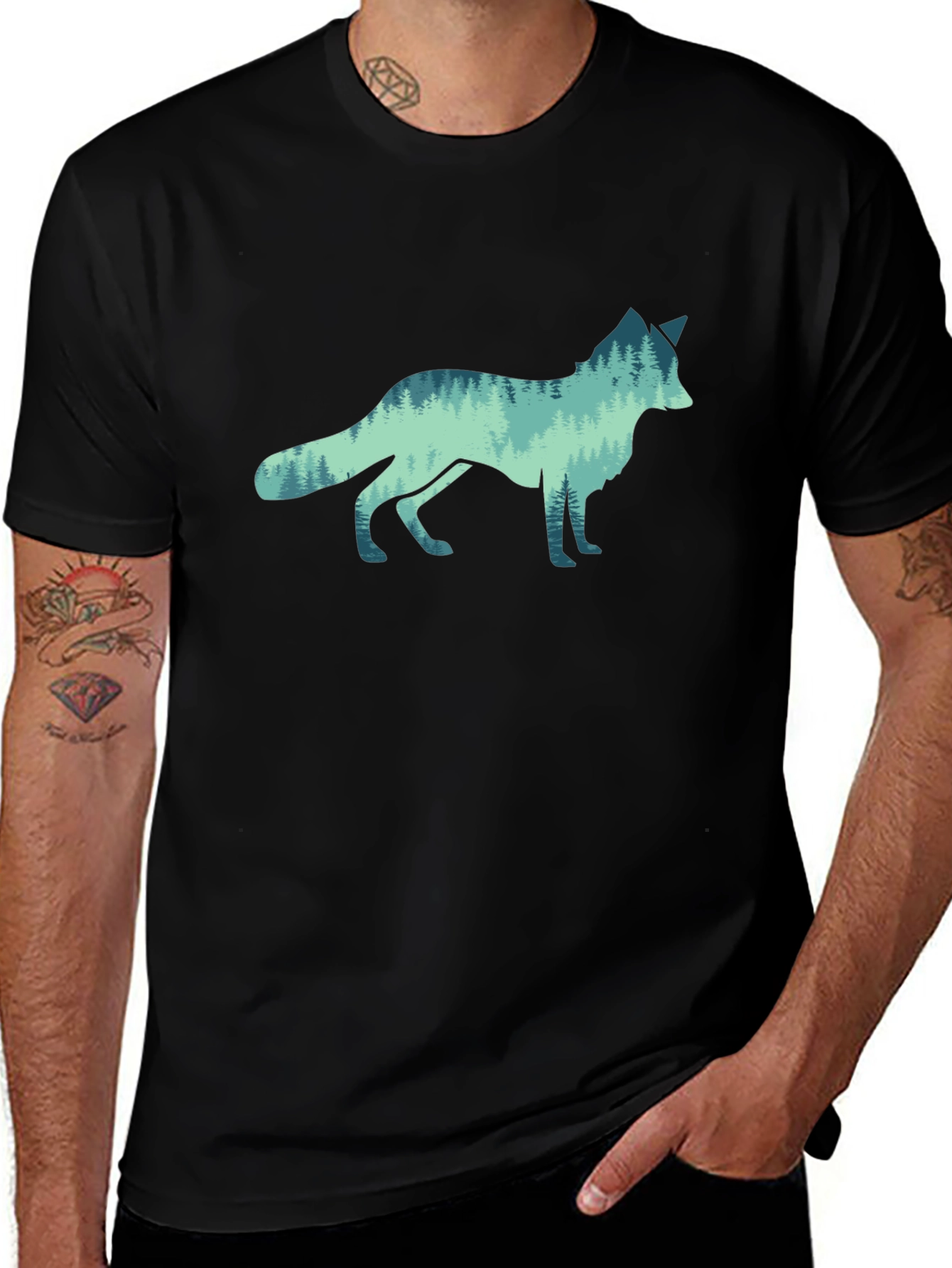 Variant 16 of Nature Wolf Graphic Tee - Men's Black T-Shirt