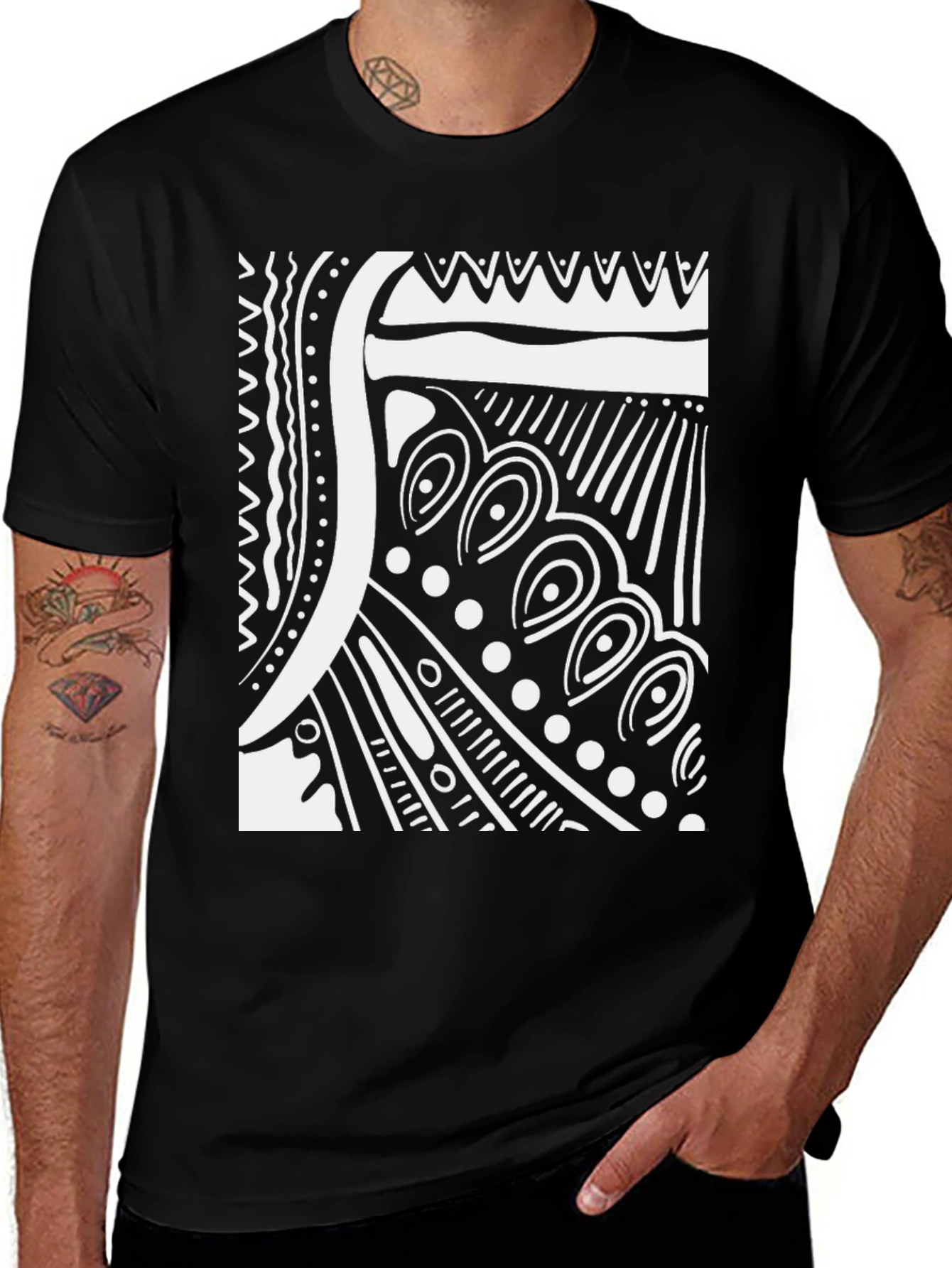 Variant 24 of Abstract Tribal Design Black T-Shirt
