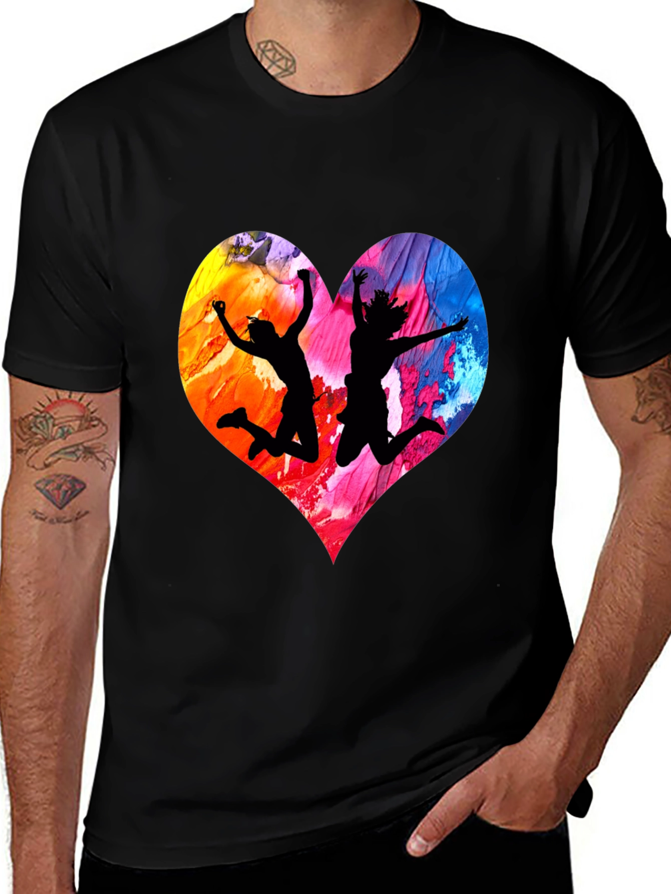 Variant 23 of Heart Print Graphic Tee - Funky Couple Design
