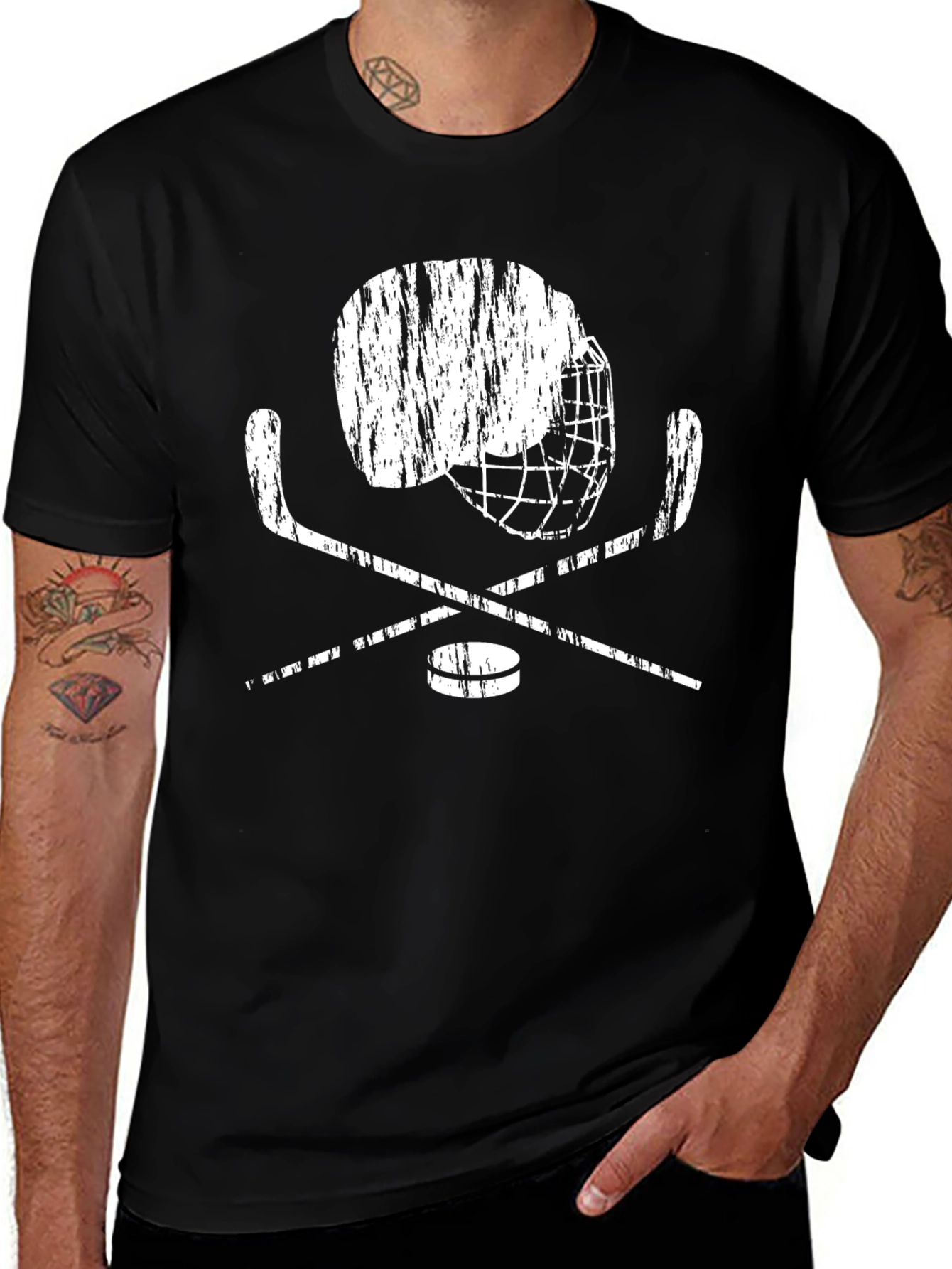 Variant 18 of Hockey Helmet & Sticks Graphic Tee - Black