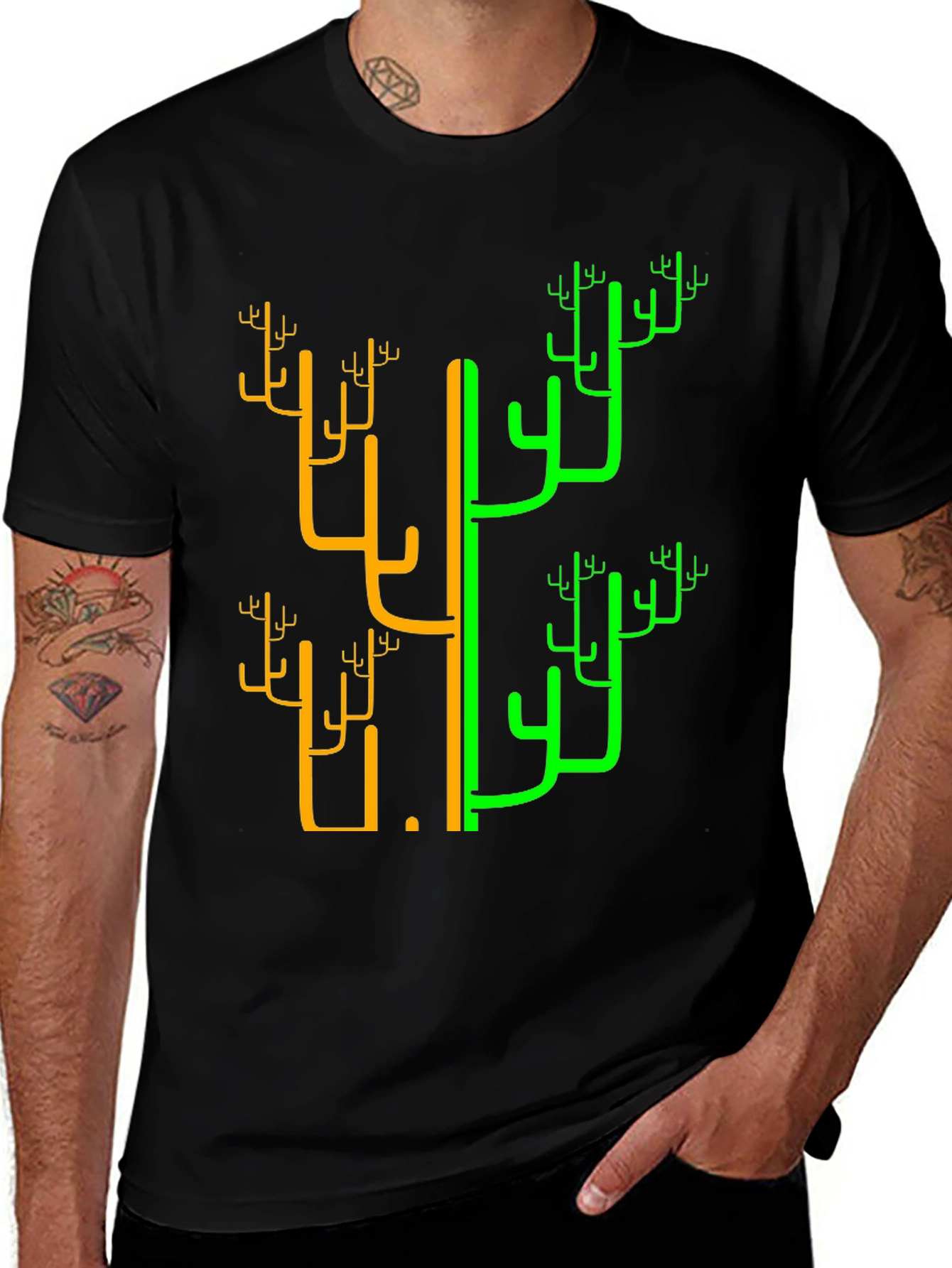 Variant 22 of Abstract Cactus Graphic Print Black T-Shirt