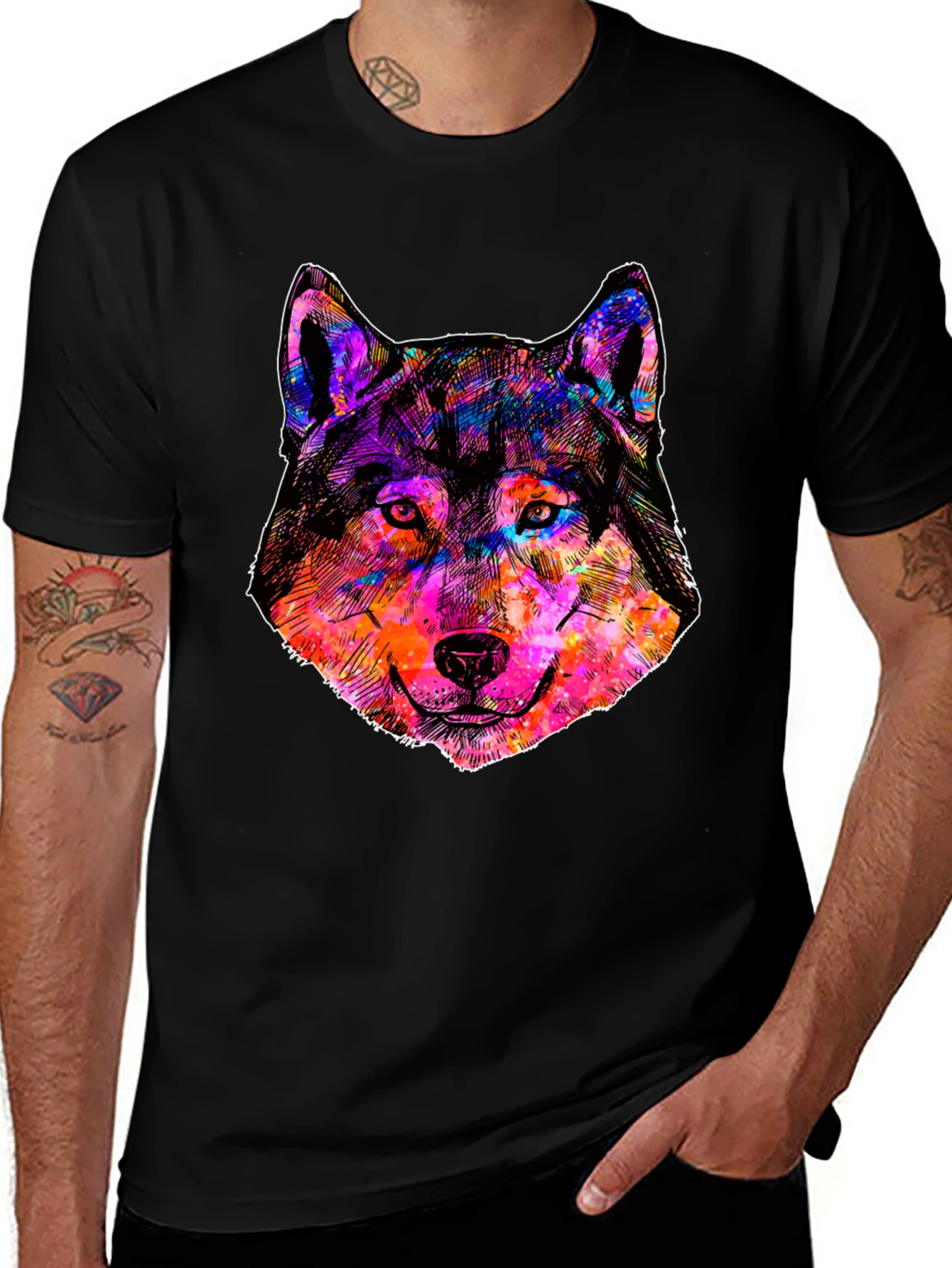 Variant 3 of Wolf Graphic Print Tee - Men's Black T-Shirt