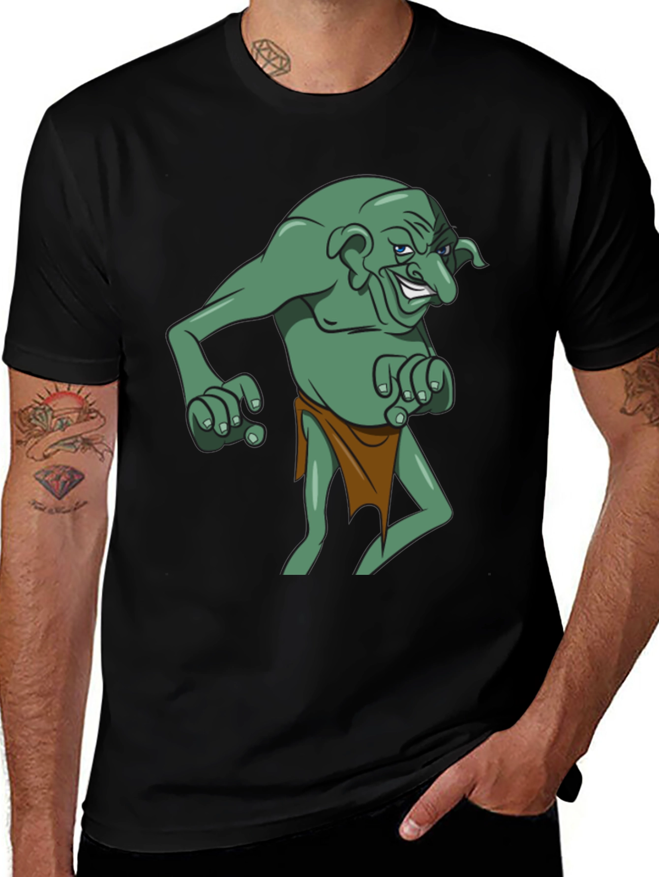 Variant 28 of Cartoon Goblin Graphic Tee - Black Cotton T-Shirt