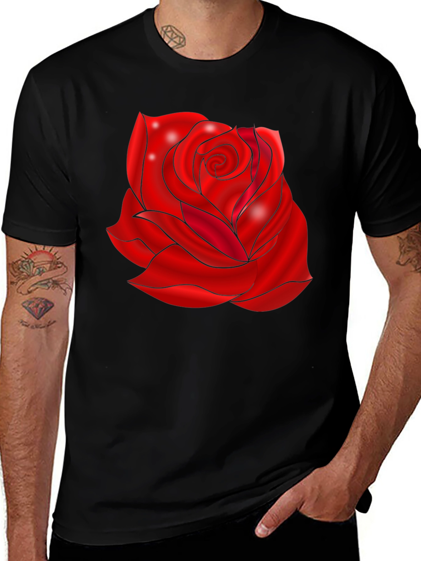 Variant 20 of Black T-Shirt with Red Rose Design