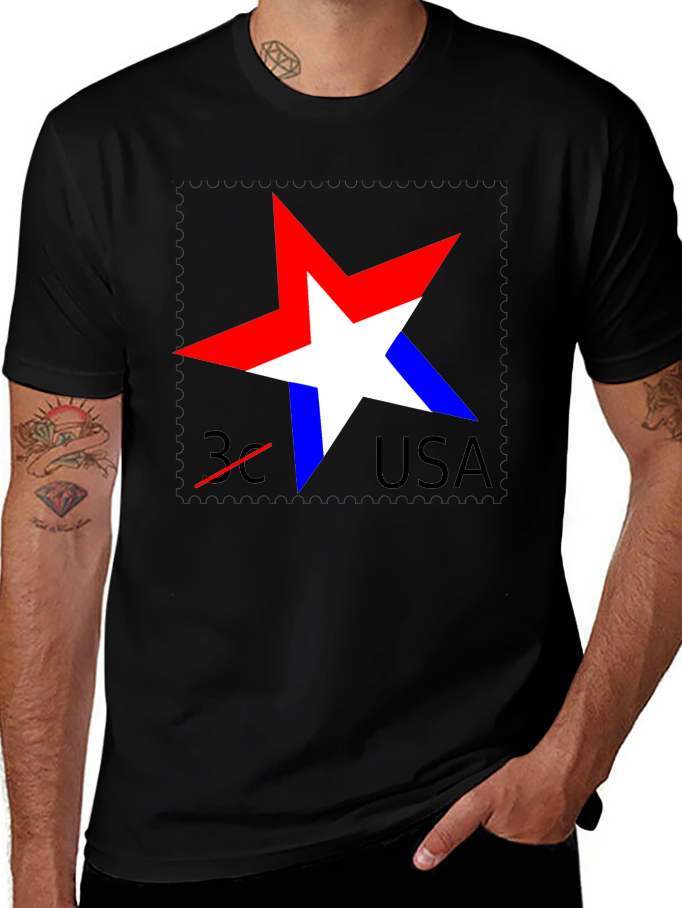 Variant 6 of Patriotic Star USA Stamp Black T-Shirt
