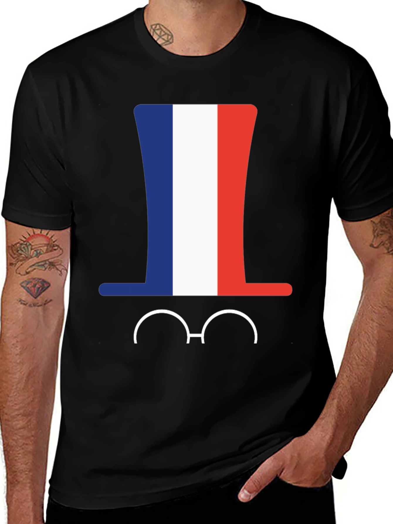 Variant 15 of French Flag Hat & Glasses T-Shirt