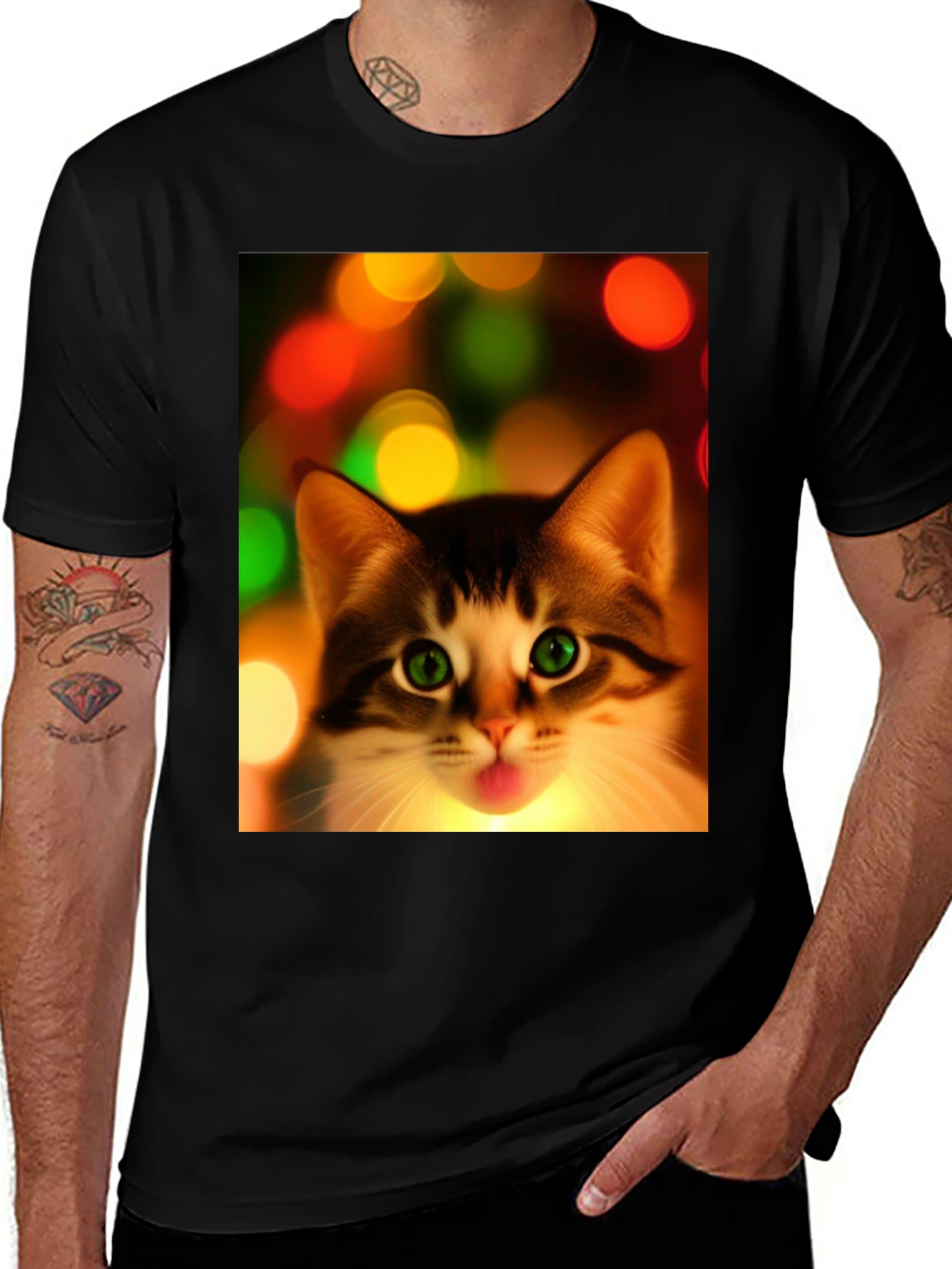 Variant 16 of Cute Cat Christmas Lights Graphic T-Shirt