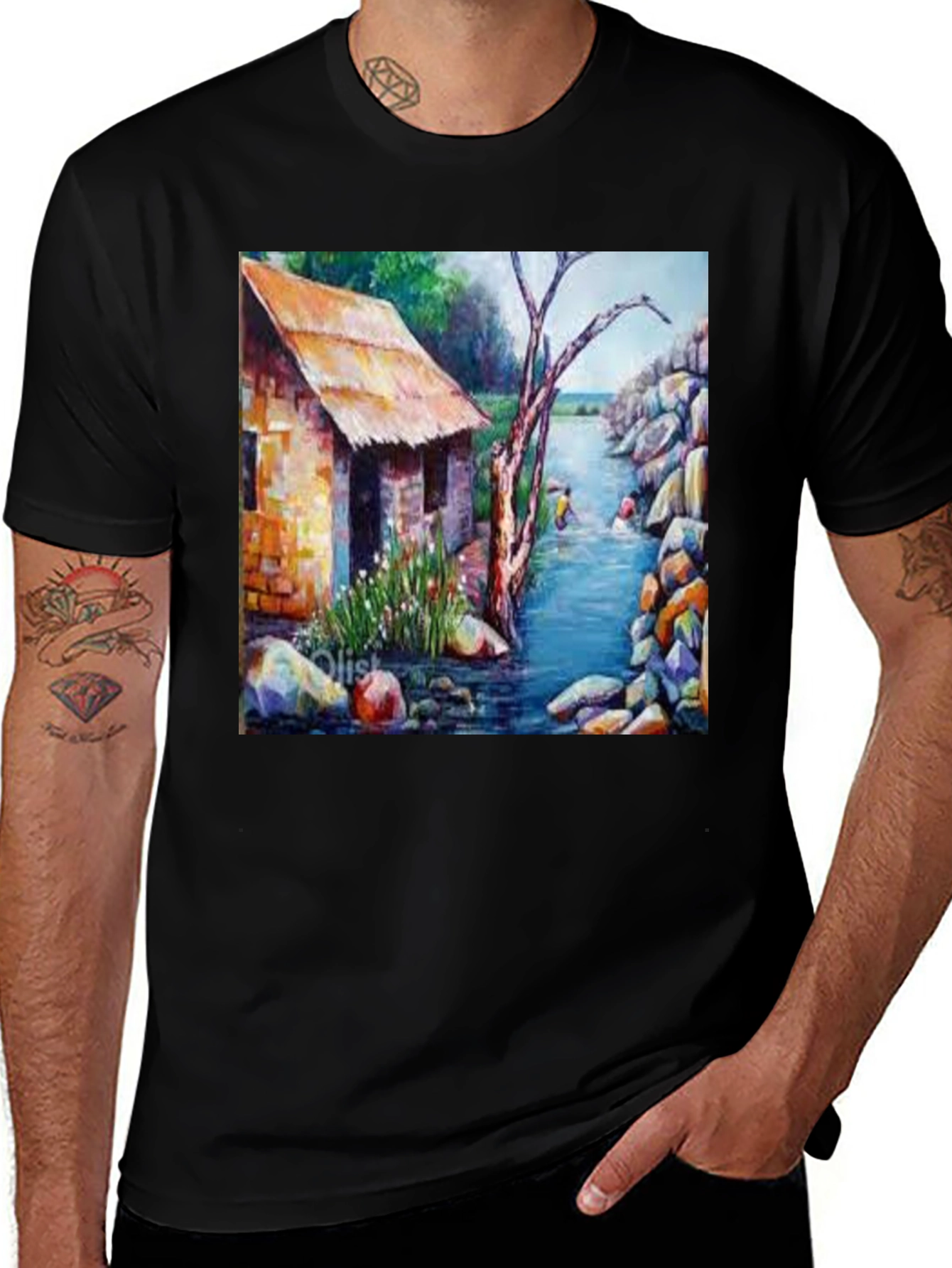 Variant 3 of River House Painting Graphic T-Shirt