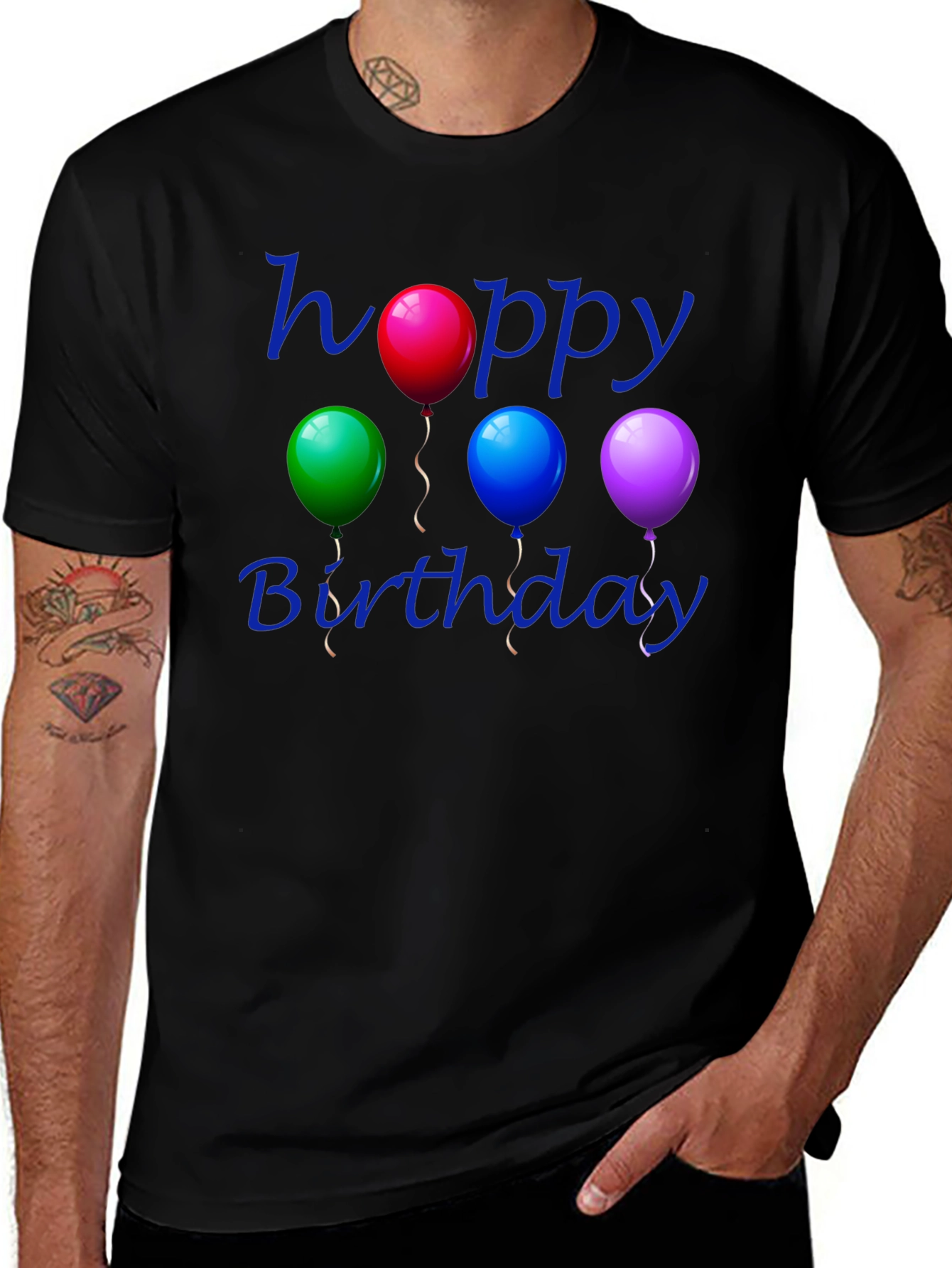 Variant 3 of Happy Birthday Balloon T-Shirt - Black Cotton