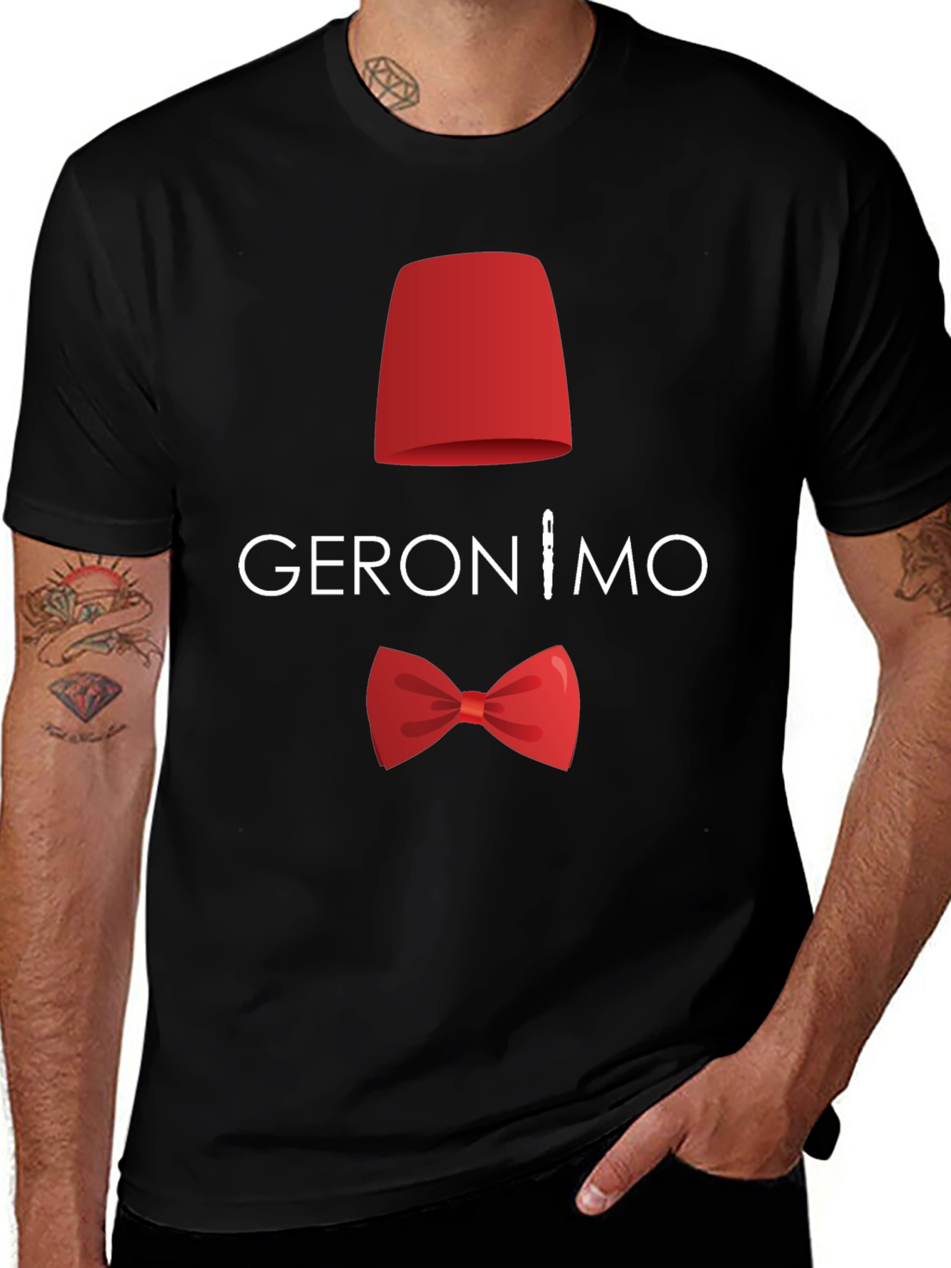 Geronimo T-Shirt: Fez & Bow Tie Design