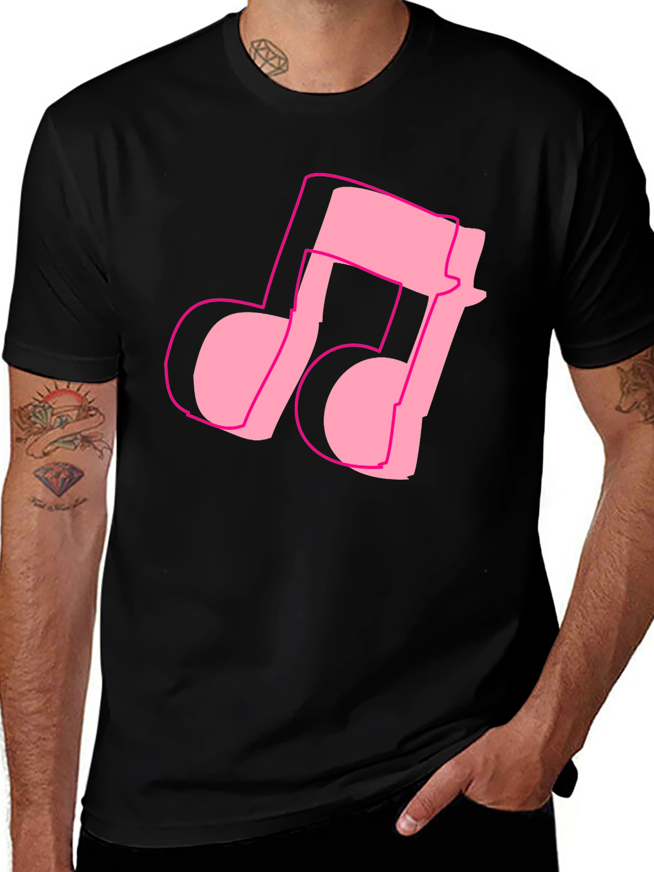 Variant 13 of Pink Music Note Graphic Black T-Shirt