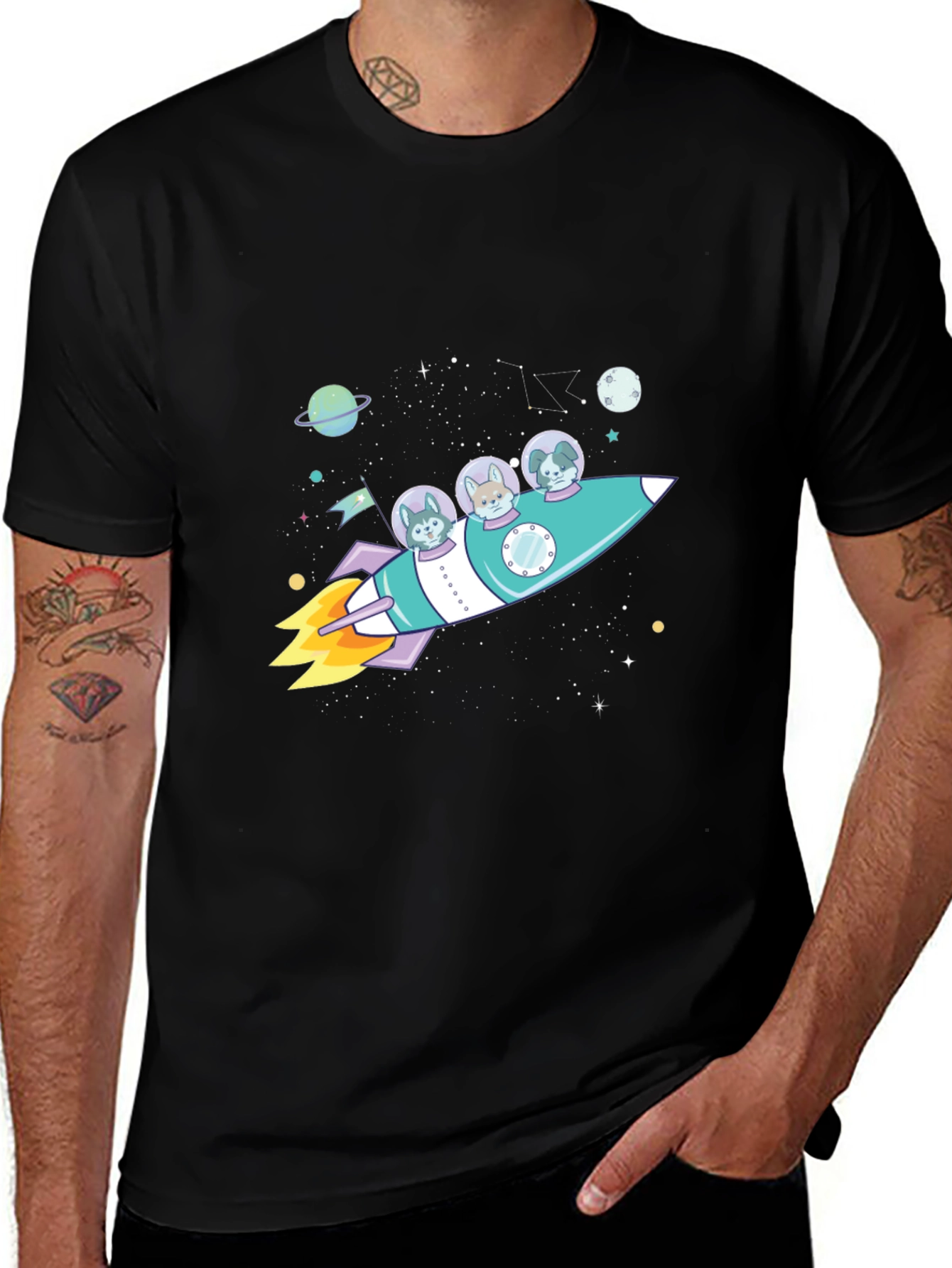 Variant 3 of Dogs in Space Rocket Graphic T-Shirt