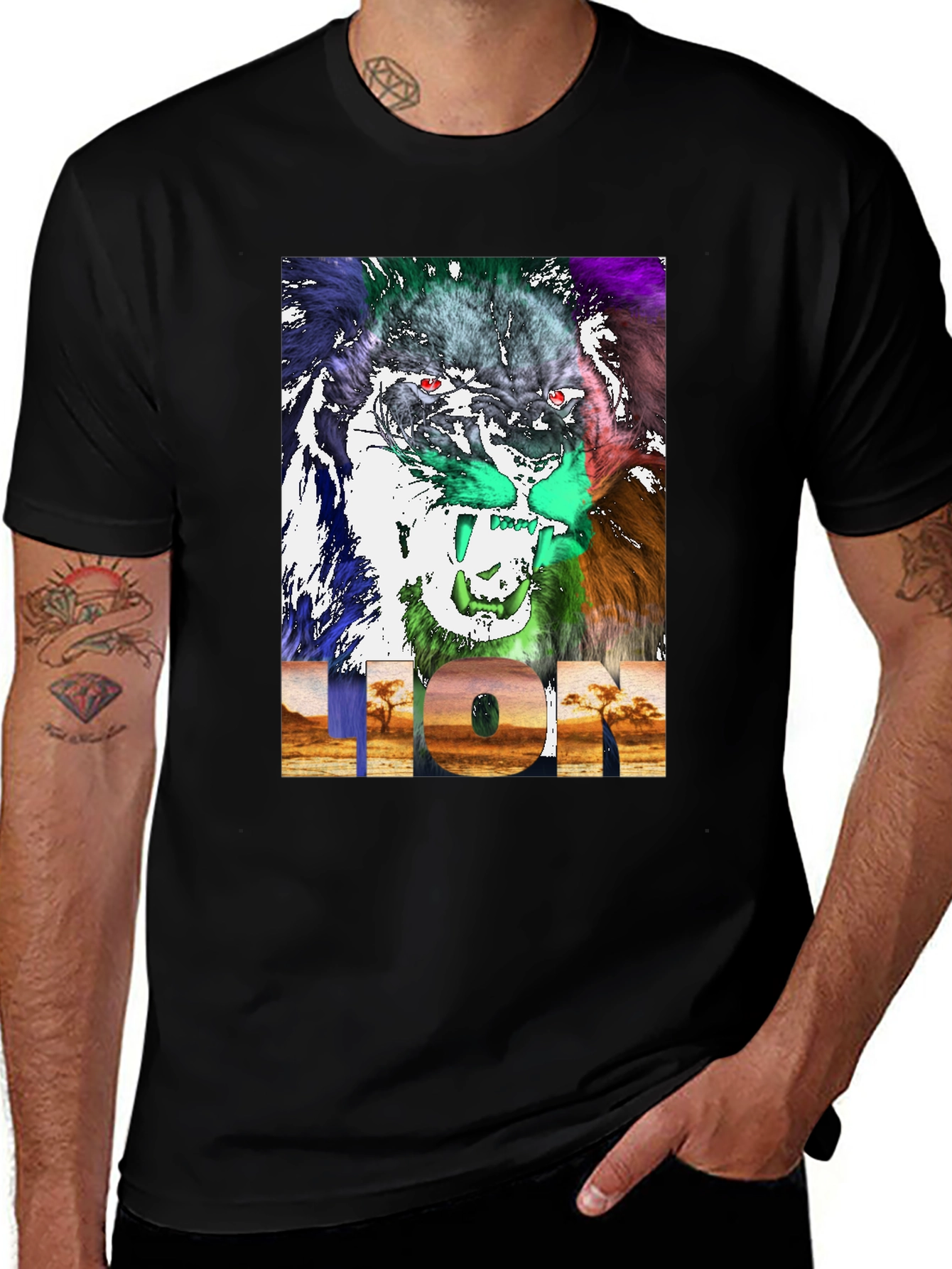 Variant 26 of Lion Graphic Print Black T-Shirt