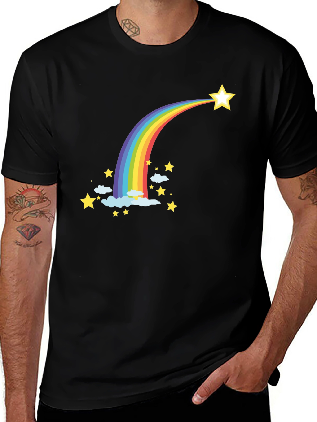 Variant 24 of Rainbow Star T-Shirt - Black Cotton Tee