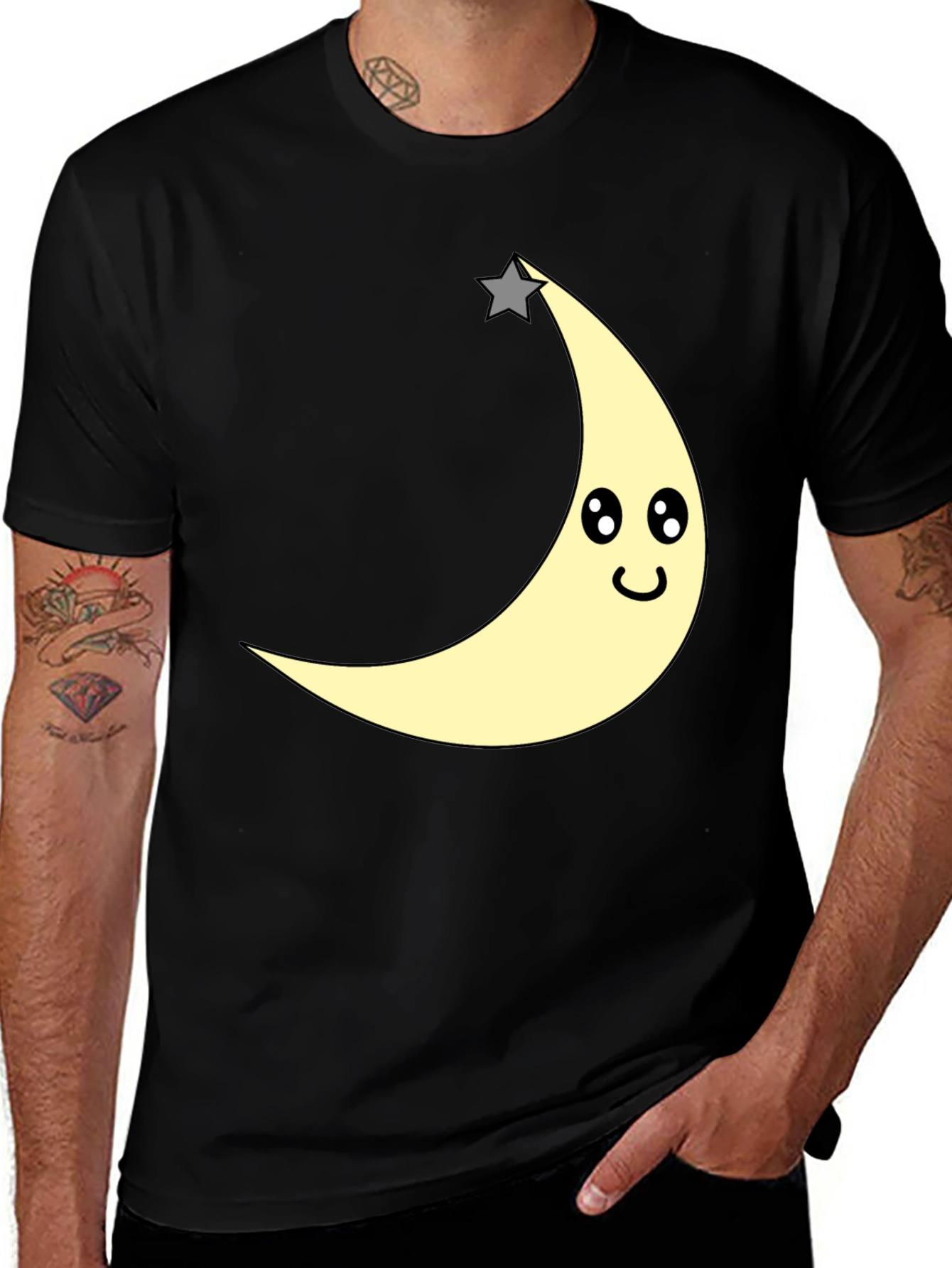 Variant 3 of Cute Moon & Star Graphic T-Shirt - Black