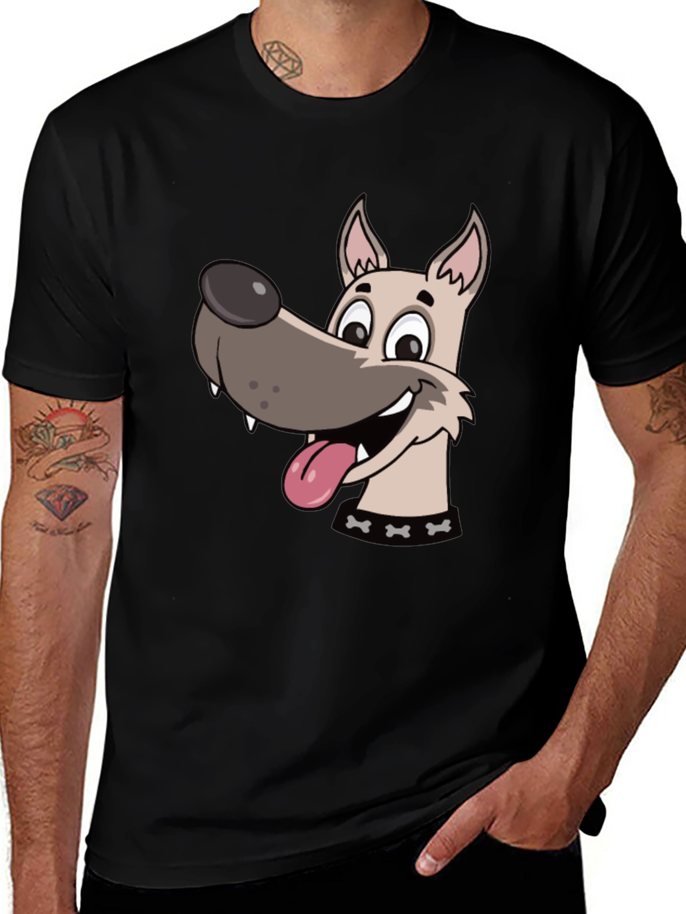 Variant 23 of Cartoon Dog Graphic Tee - Black Cotton T-Shirt