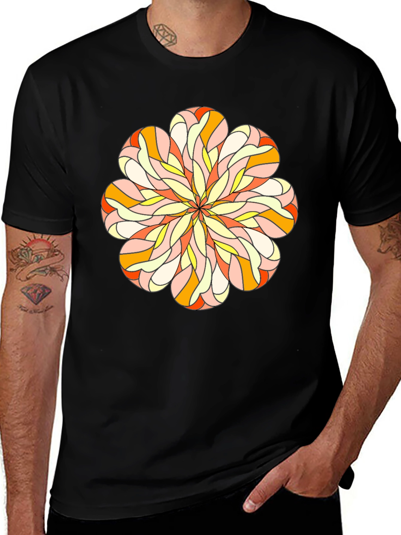 Variant 10 of Abstract Flower Graphic Black T-Shirt
