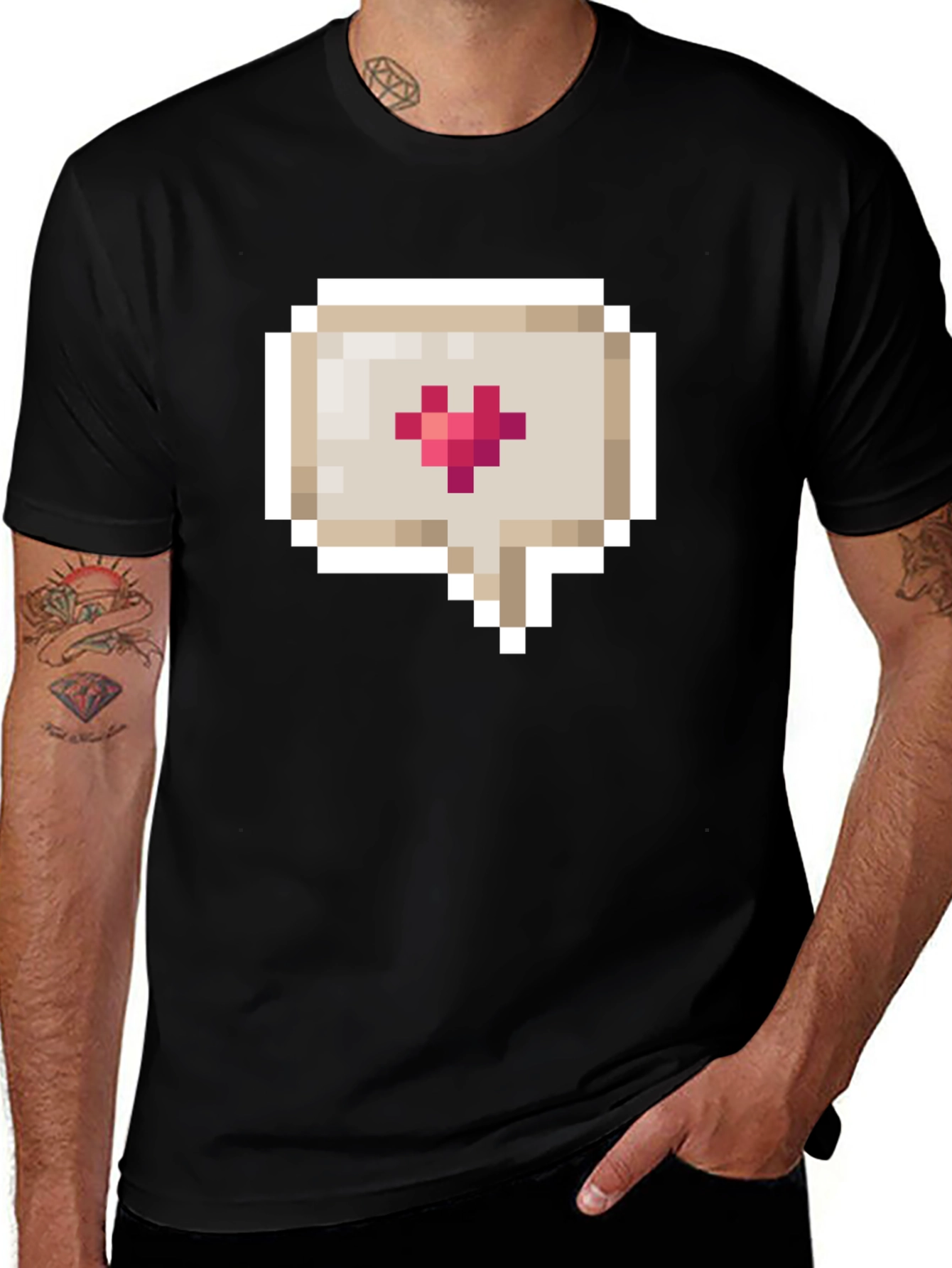 Variant 11 of Pixel Heart Speech Bubble Black T-Shirt